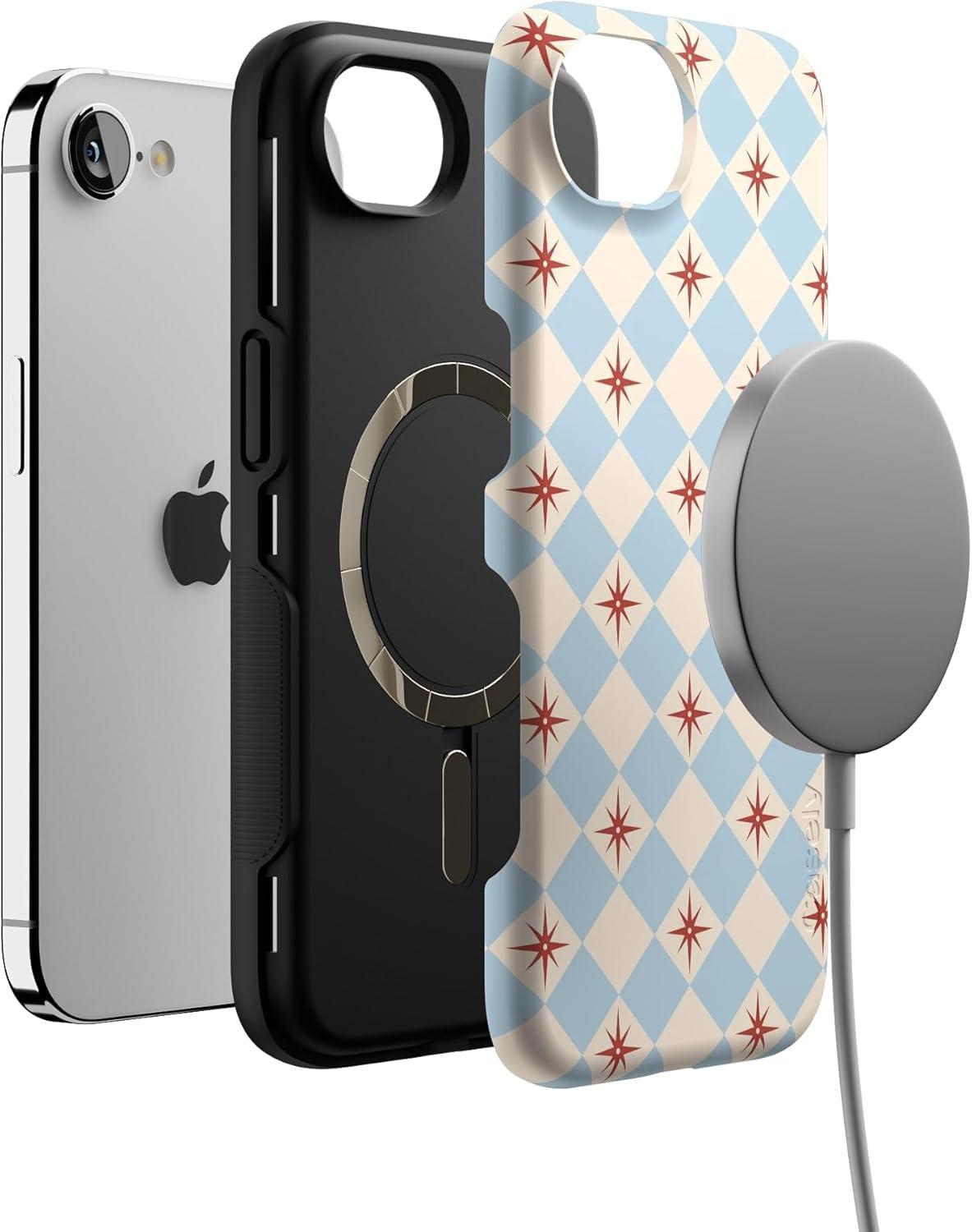 imageCasely iPhone 16e Case The Boyfriend Collection Army Green Bold Protective Design MagSafe Compatible DesignChelsea Checker Starlight Tiles