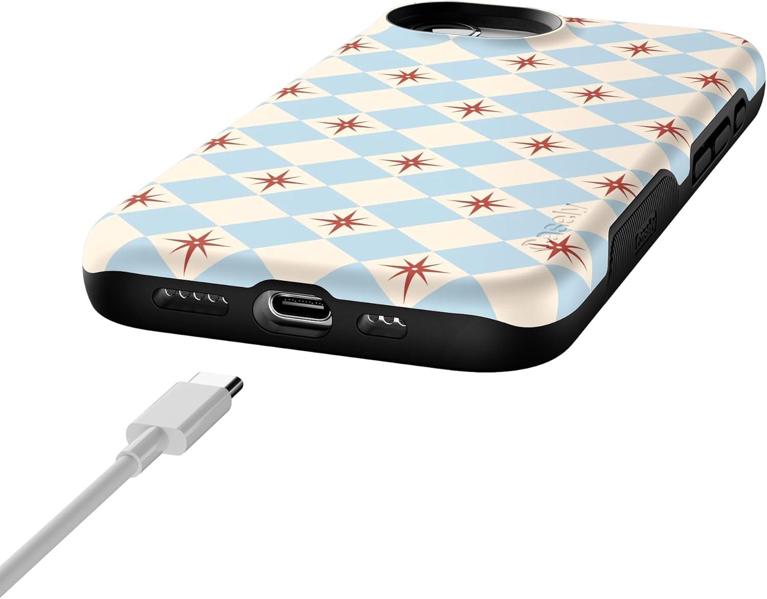 imageCasely iPhone 16e Case The Boyfriend Collection Army Green Bold Protective Design MagSafe Compatible DesignChelsea Checker Starlight Tiles