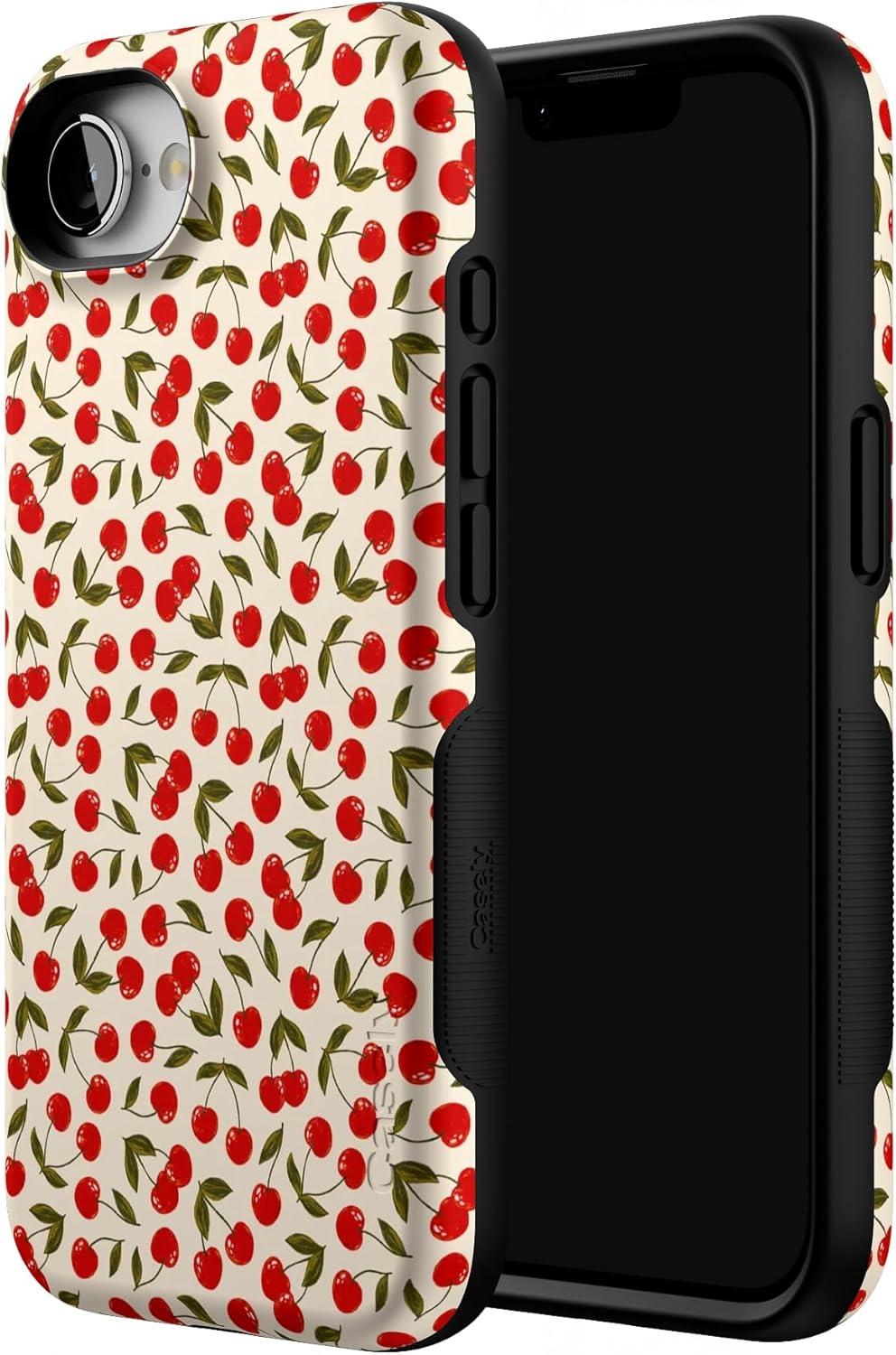 imageCasely iPhone 16e Case The Boyfriend Collection Army Green Bold Protective Design MagSafe Compatible DesignCherry on Top Red Cherries