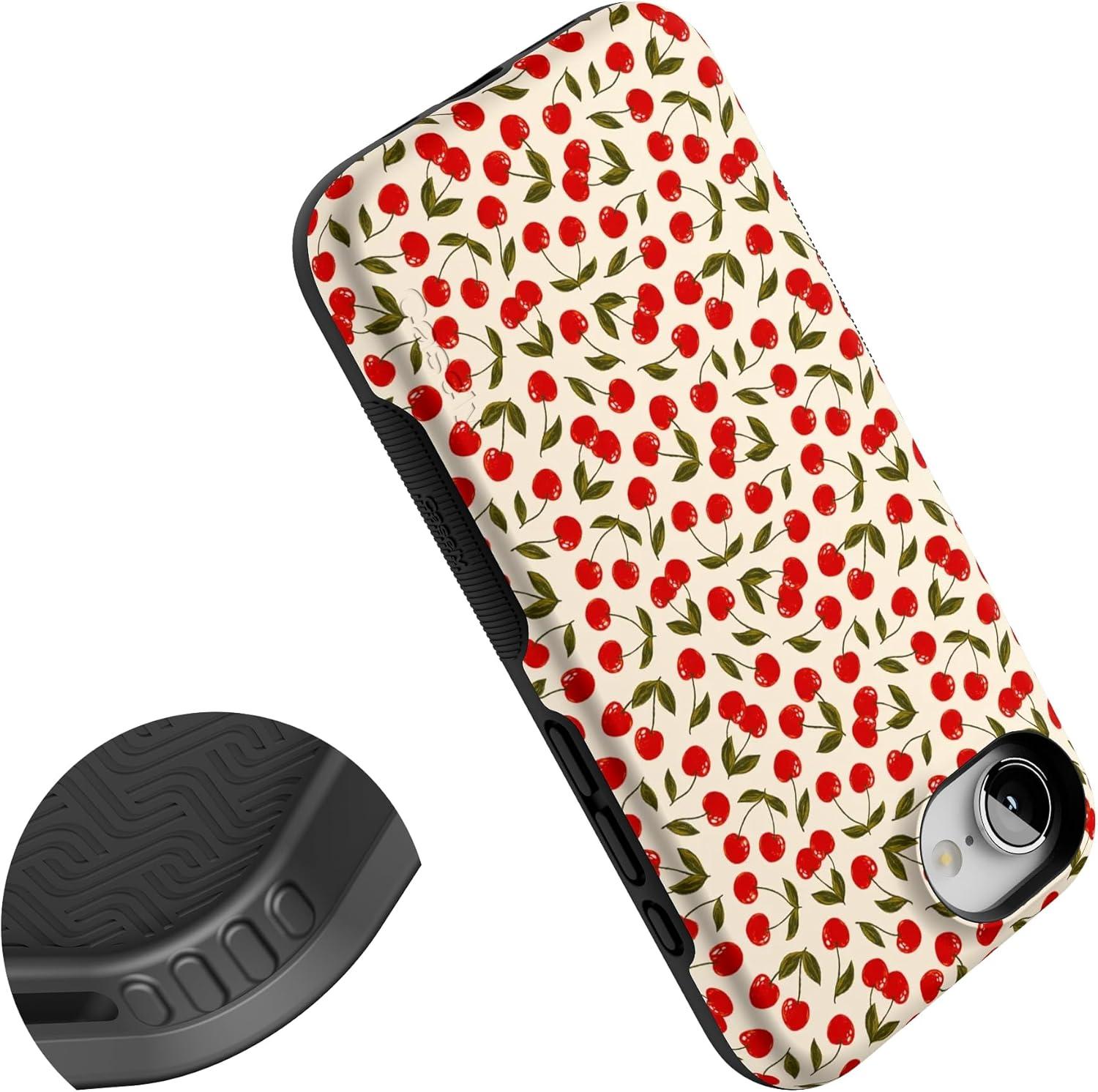 imageCasely iPhone 16e Case The Boyfriend Collection Army Green Bold Protective Design MagSafe Compatible DesignCherry on Top Red Cherries