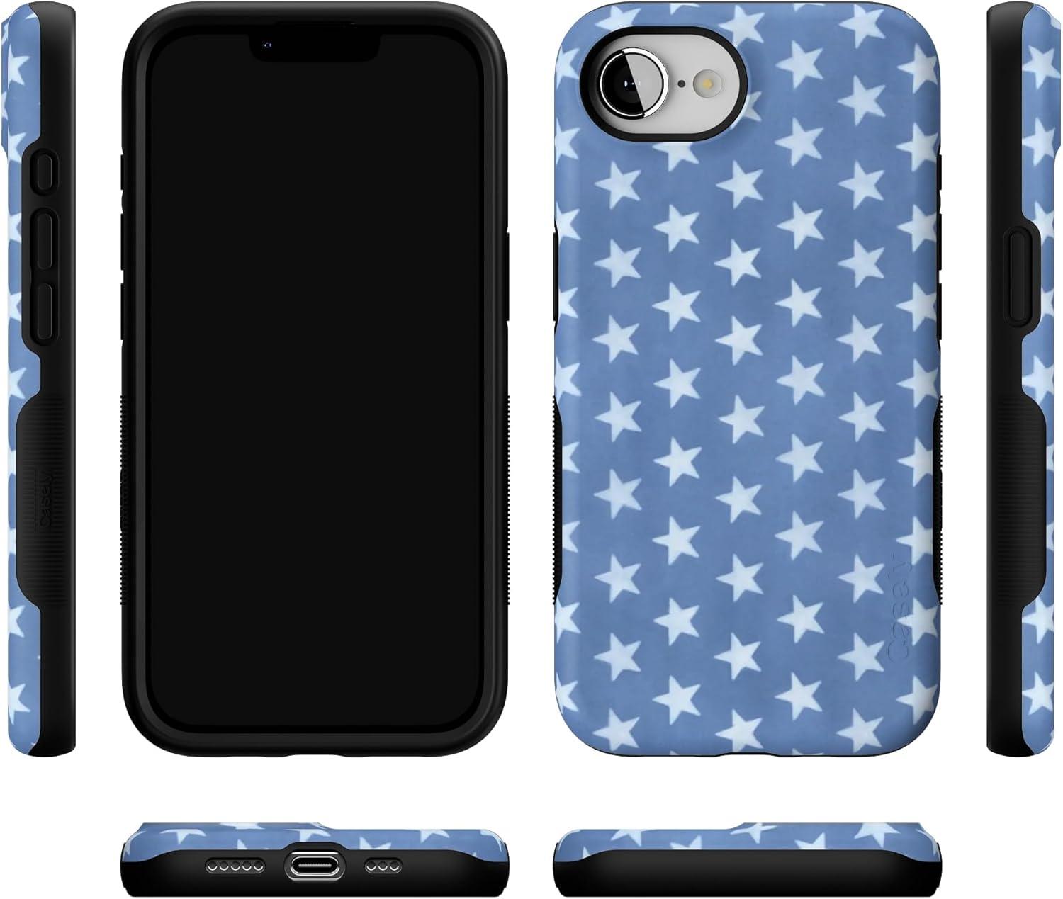 imageCasely iPhone 16e Case The Boyfriend Collection Army Green Bold Protective Design MagSafe Compatible DesignCoastal Blues Denim Stars