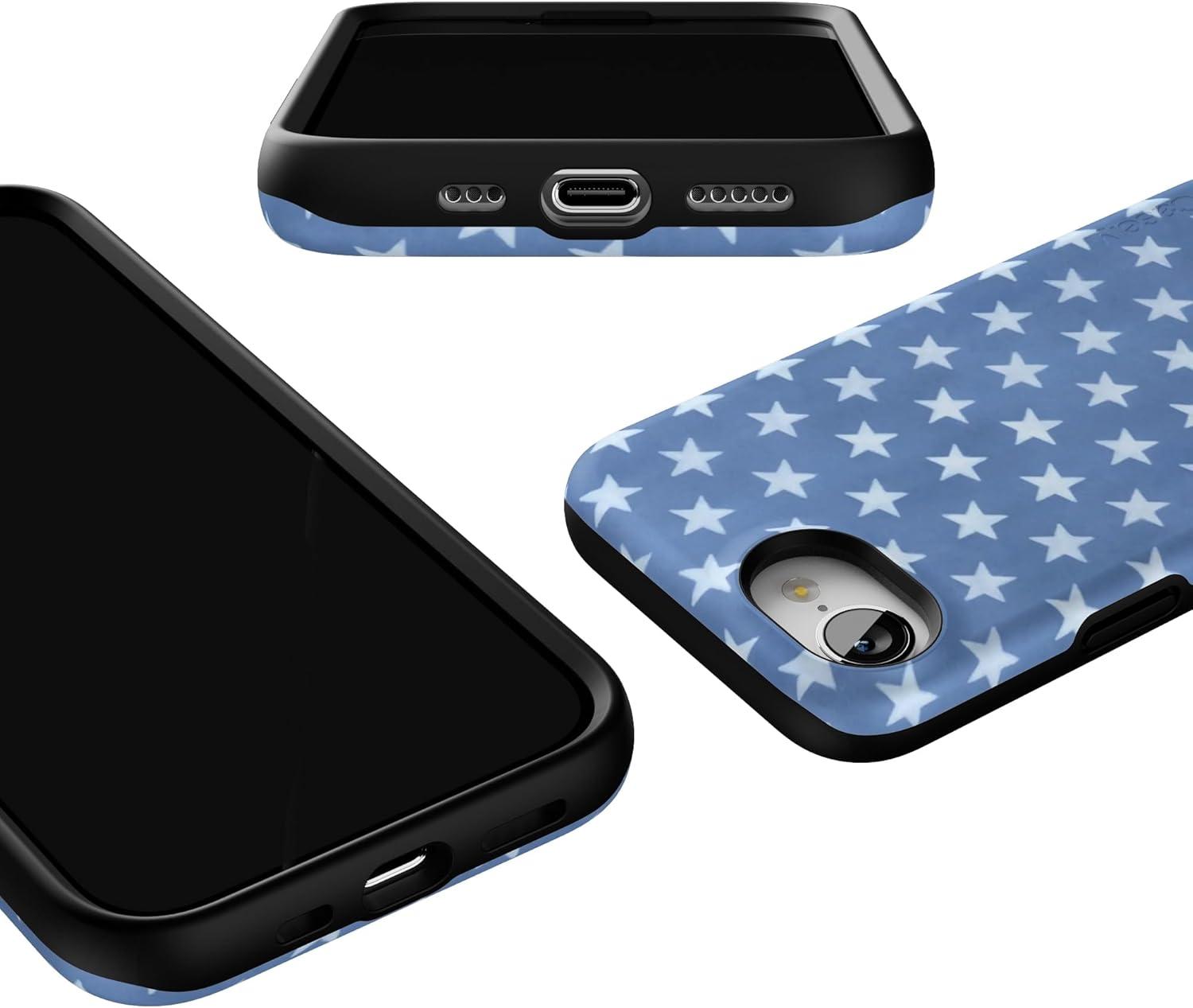 imageCasely iPhone 16e Case The Boyfriend Collection Army Green Bold Protective Design MagSafe Compatible DesignCoastal Blues Denim Stars