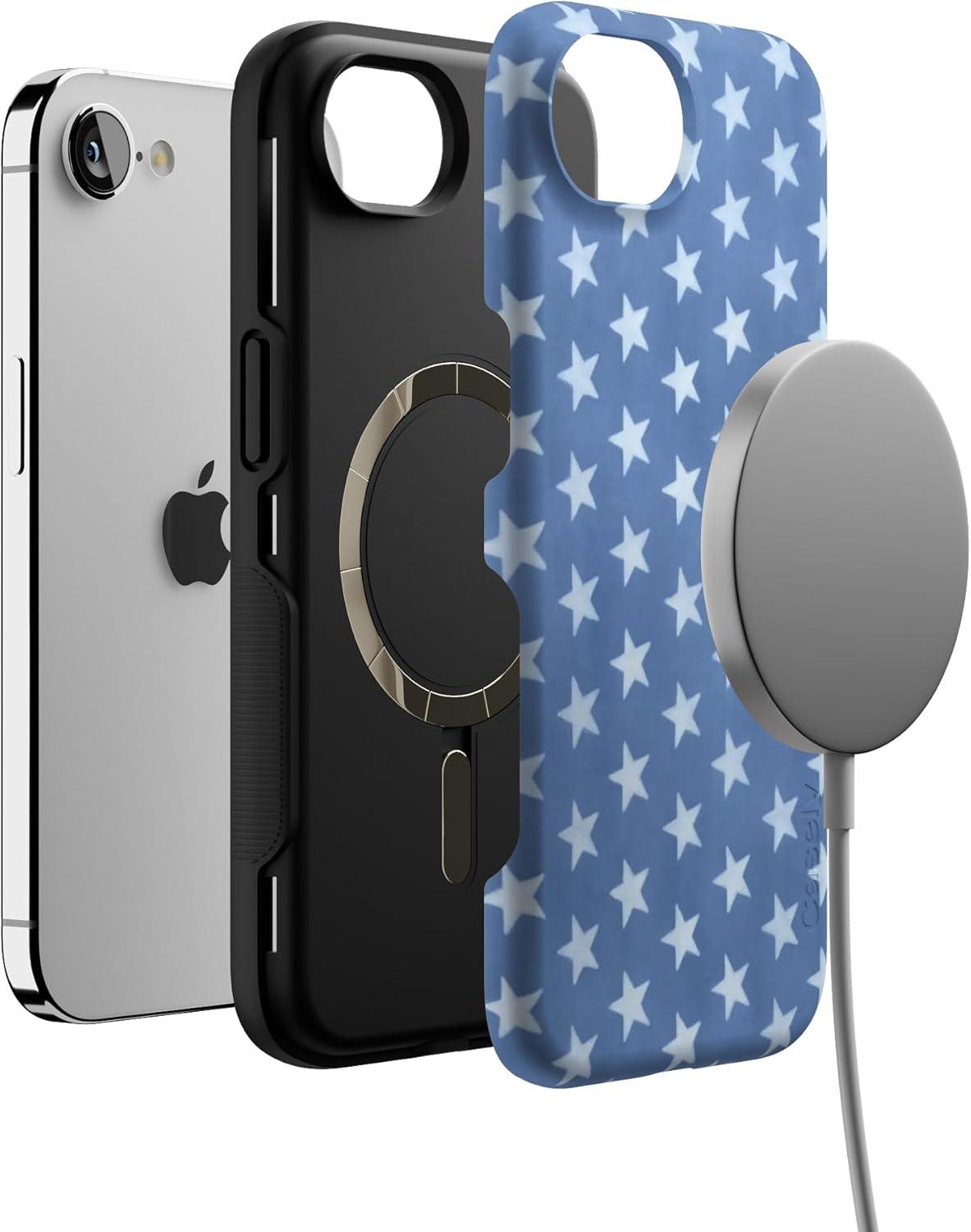 imageCasely iPhone 16e Case The Boyfriend Collection Army Green Bold Protective Design MagSafe Compatible DesignCoastal Blues Denim Stars