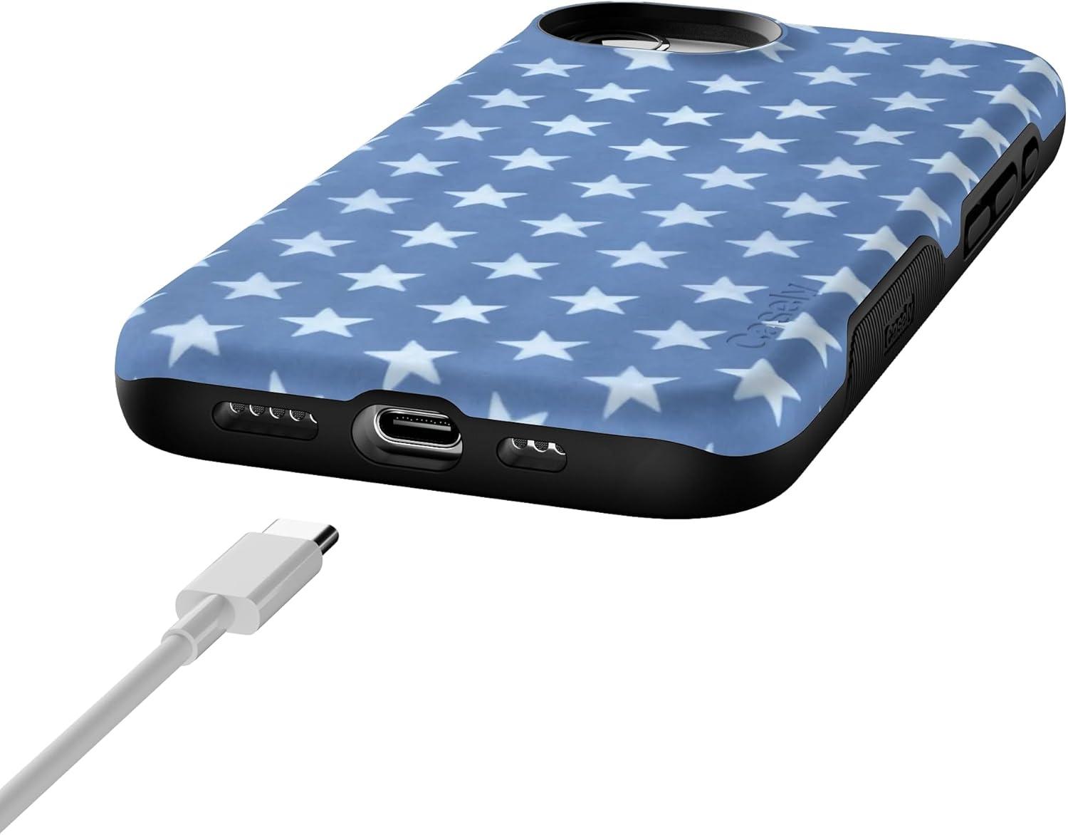 imageCasely iPhone 16e Case The Boyfriend Collection Army Green Bold Protective Design MagSafe Compatible DesignCoastal Blues Denim Stars