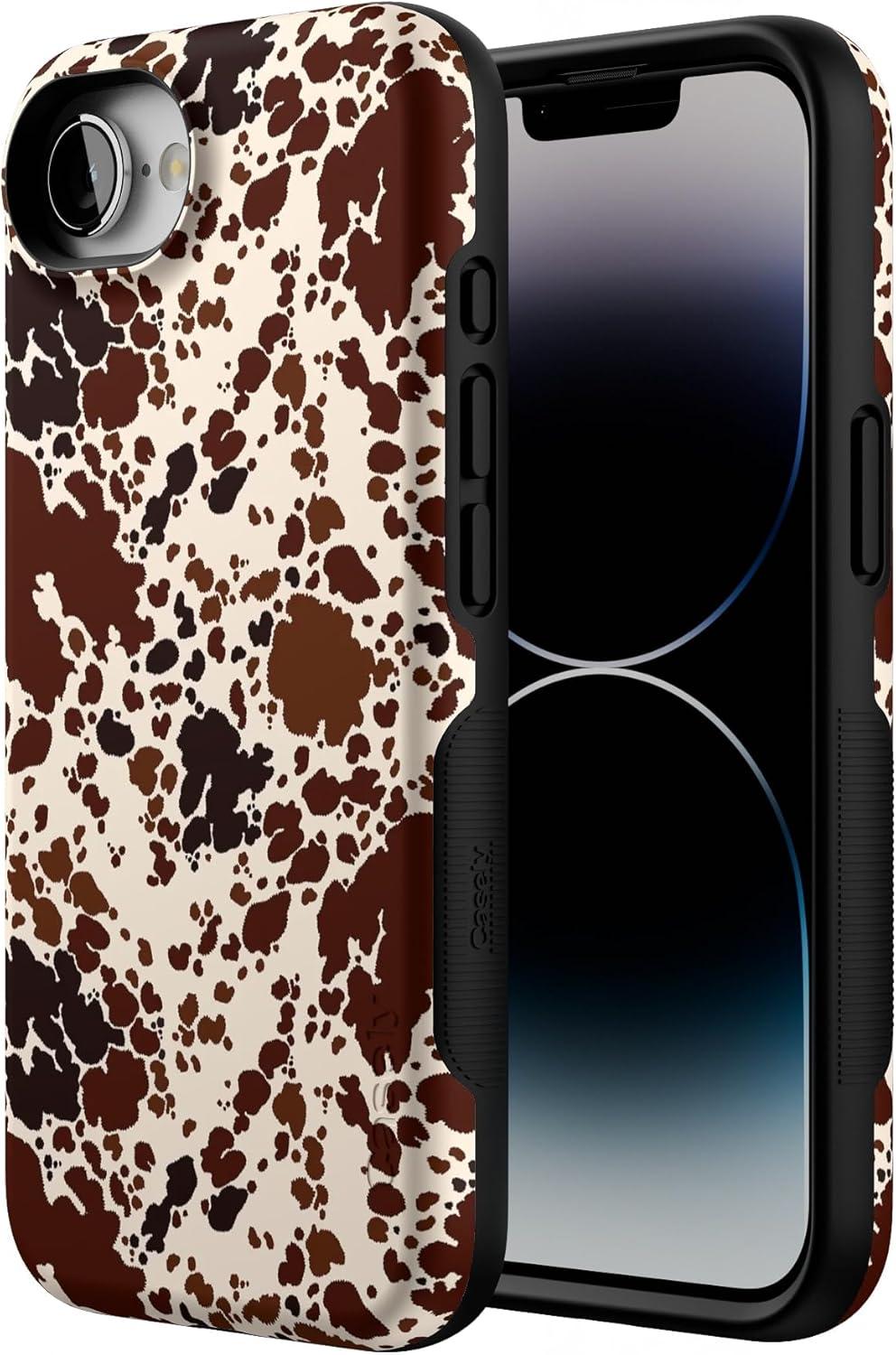 imageCasely iPhone 16e Case The Boyfriend Collection Army Green Bold Protective Design MagSafe Compatible DesignCowgirl Envy Cow Print