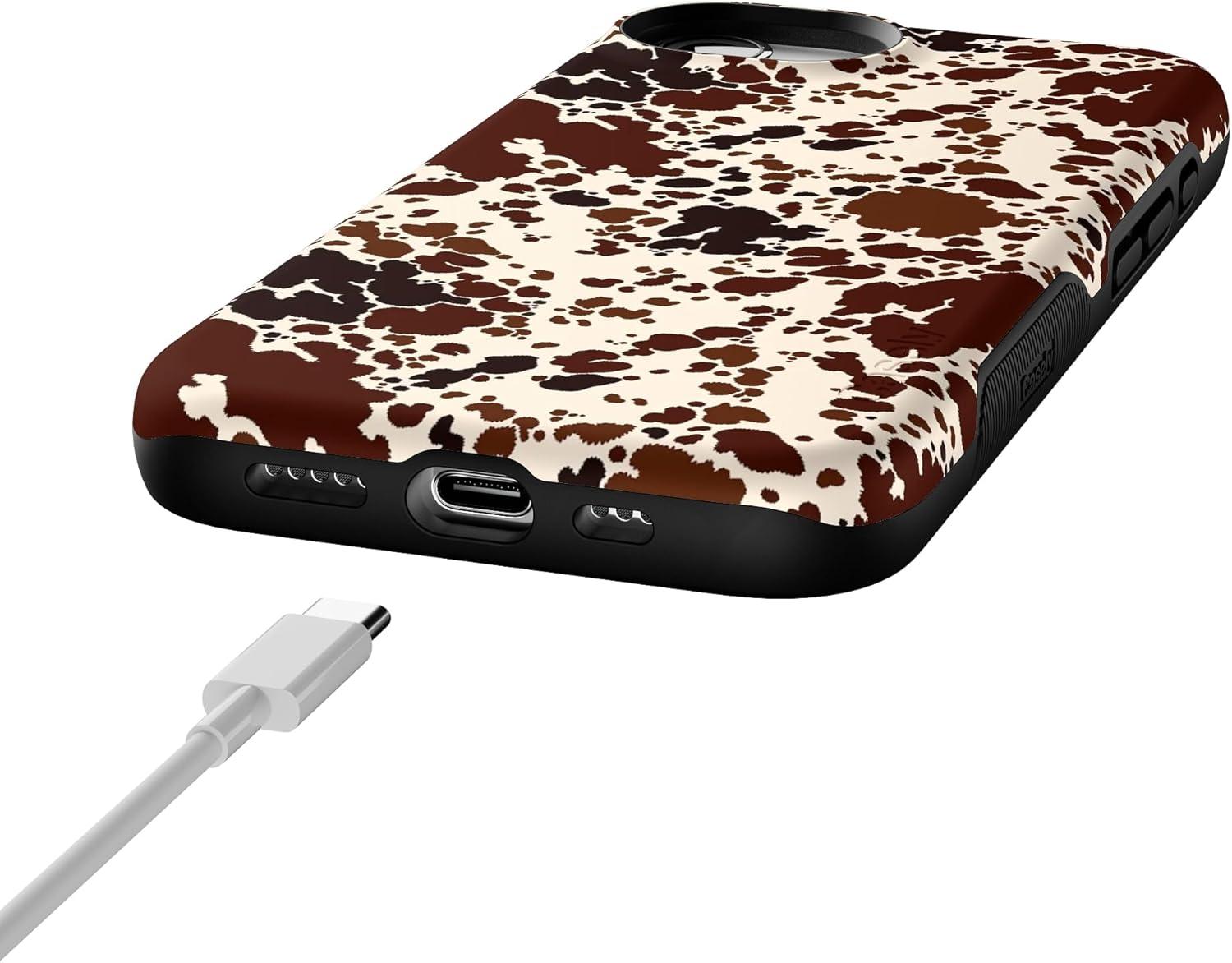 imageCasely iPhone 16e Case The Boyfriend Collection Army Green Bold Protective Design MagSafe Compatible DesignCowgirl Envy Cow Print