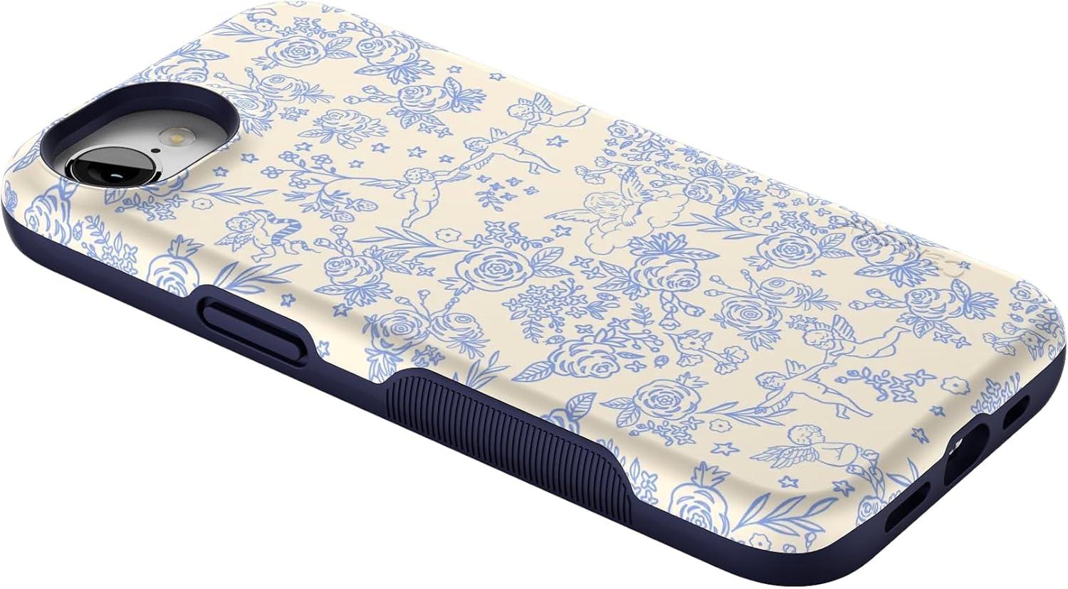 imageCasely iPhone 16e Case The Boyfriend Collection Army Green Bold Protective Design MagSafe Compatible DesignCupids Canvas Periwinkle Floral
