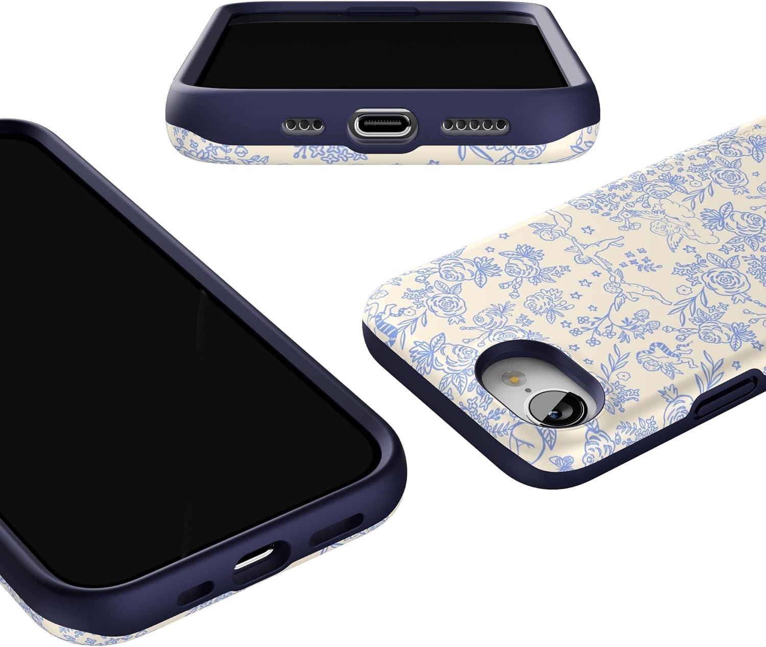 imageCasely iPhone 16e Case The Boyfriend Collection Army Green Bold Protective Design MagSafe Compatible DesignCupids Canvas Periwinkle Floral