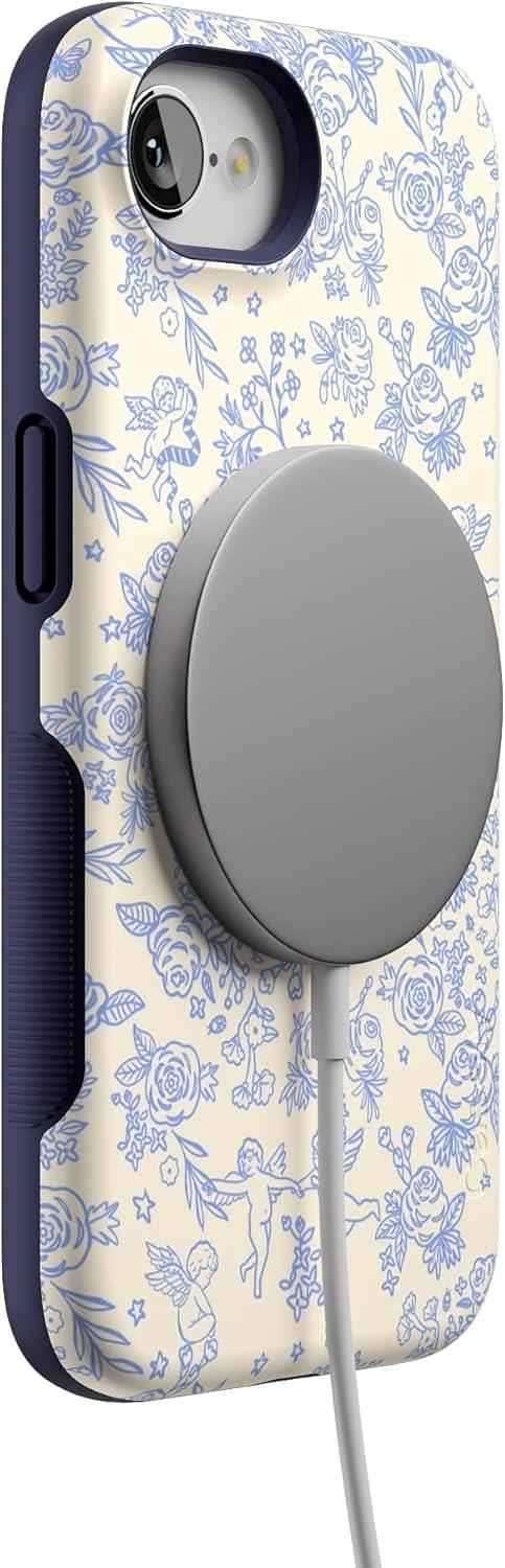 imageCasely iPhone 16e Case The Boyfriend Collection Army Green Bold Protective Design MagSafe Compatible DesignCupids Canvas Periwinkle Floral