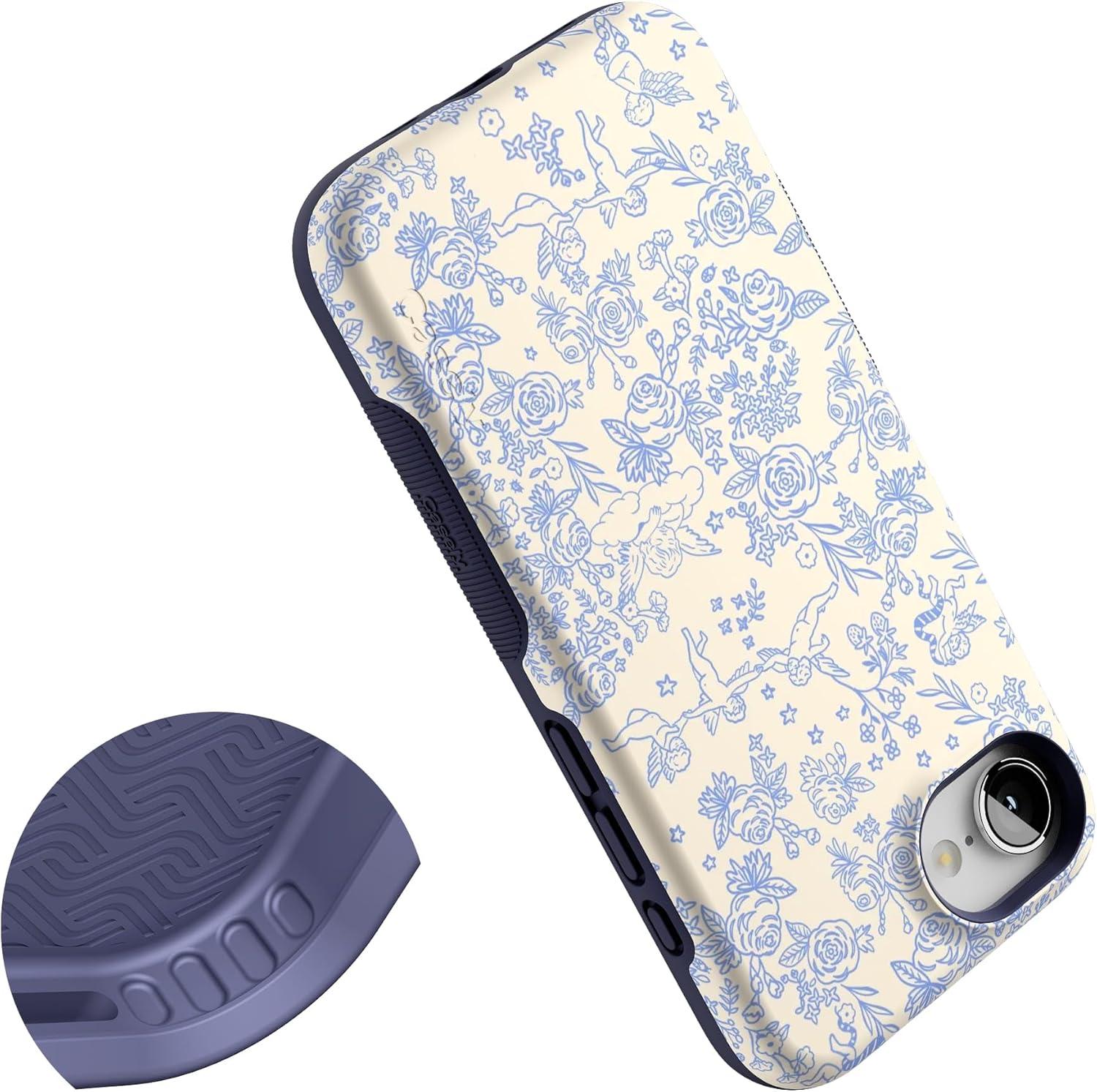 imageCasely iPhone 16e Case The Boyfriend Collection Army Green Bold Protective Design MagSafe Compatible DesignCupids Canvas Periwinkle Floral
