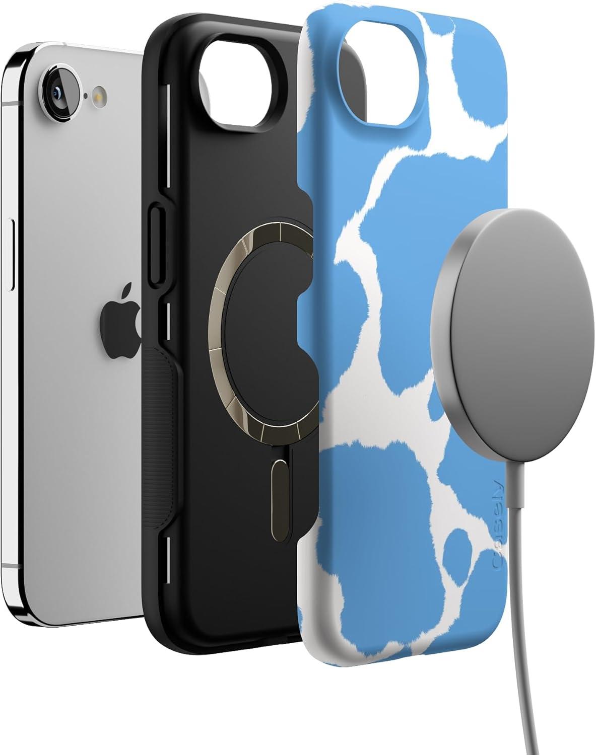 imageCasely iPhone 16e Case The Boyfriend Collection Army Green Bold Protective Design MagSafe Compatible DesignCurrent MOOd Light Blue Cow Print