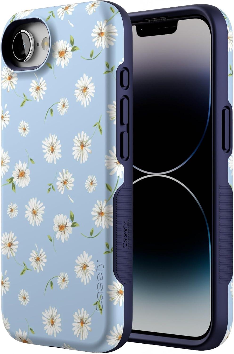 imageCasely iPhone 16e Case The Boyfriend Collection Army Green Bold Protective Design MagSafe Compatible DesignDaisy Daydream Baby Blue Floral