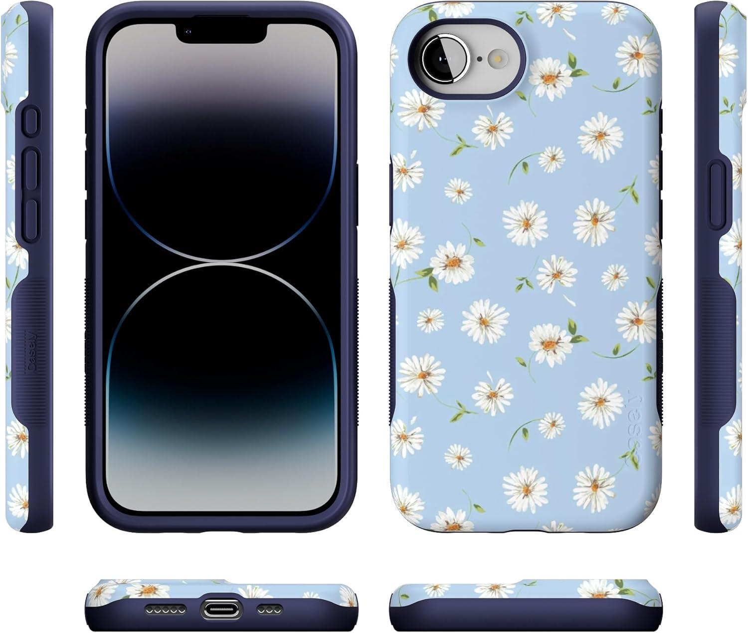 imageCasely iPhone 16e Case The Boyfriend Collection Army Green Bold Protective Design MagSafe Compatible DesignDaisy Daydream Baby Blue Floral