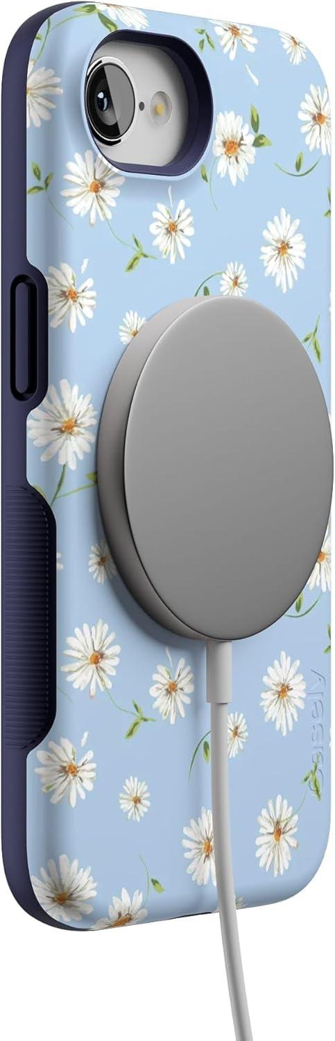 imageCasely iPhone 16e Case The Boyfriend Collection Army Green Bold Protective Design MagSafe Compatible DesignDaisy Daydream Baby Blue Floral