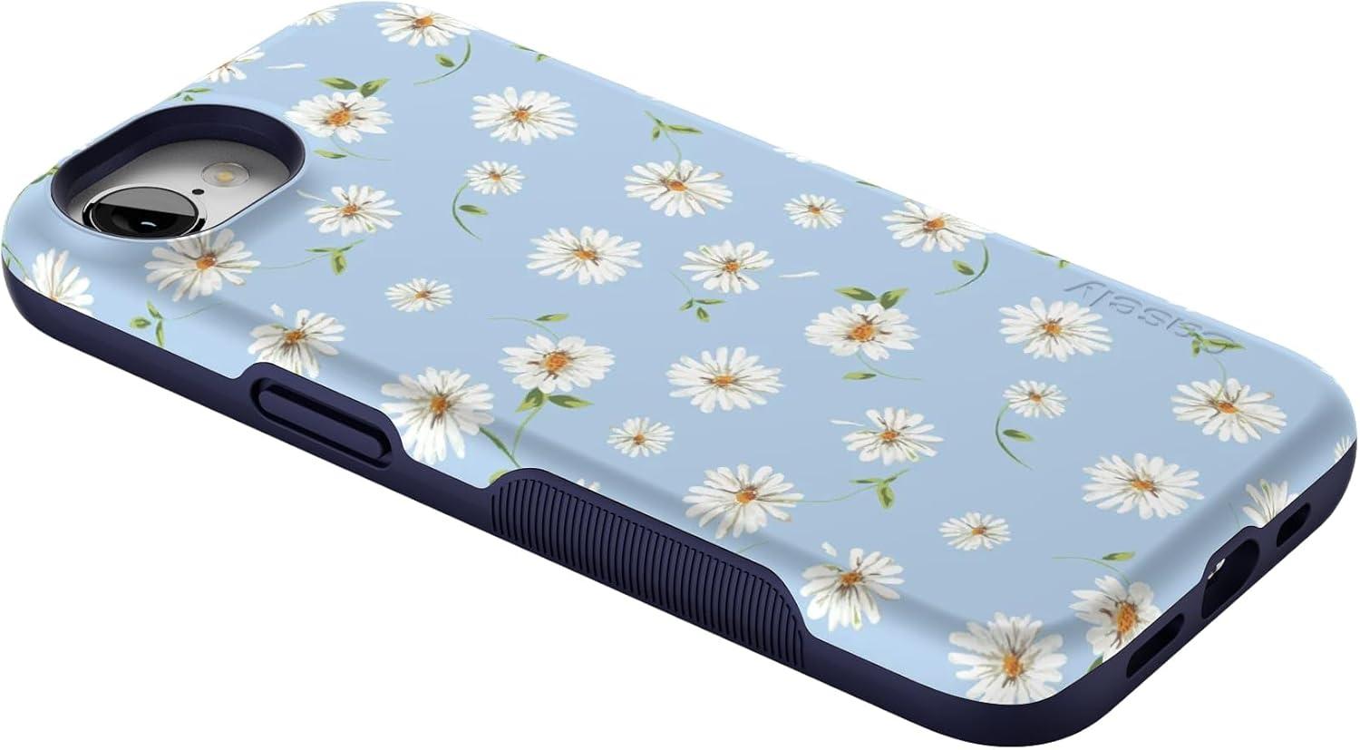 imageCasely iPhone 16e Case The Boyfriend Collection Army Green Bold Protective Design MagSafe Compatible DesignDaisy Daydream Baby Blue Floral