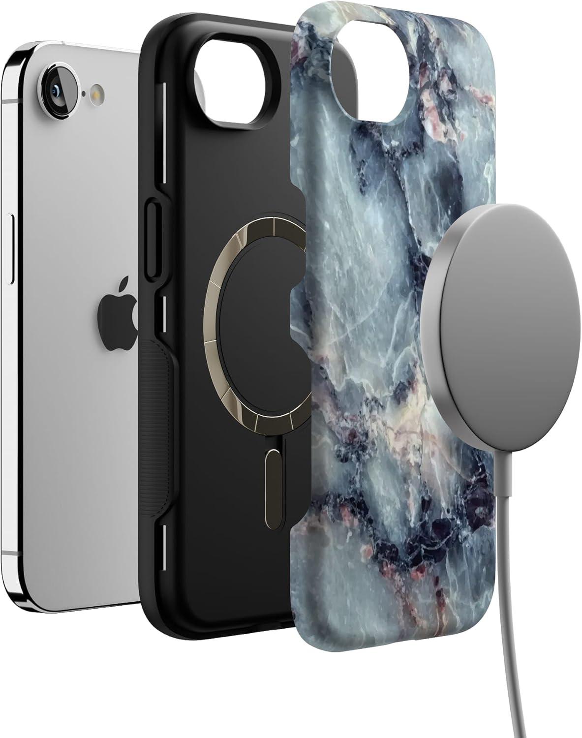 imageCasely iPhone 16e Case The Boyfriend Collection Army Green Bold Protective Design MagSafe Compatible DesignDeep Sea Blue Marble