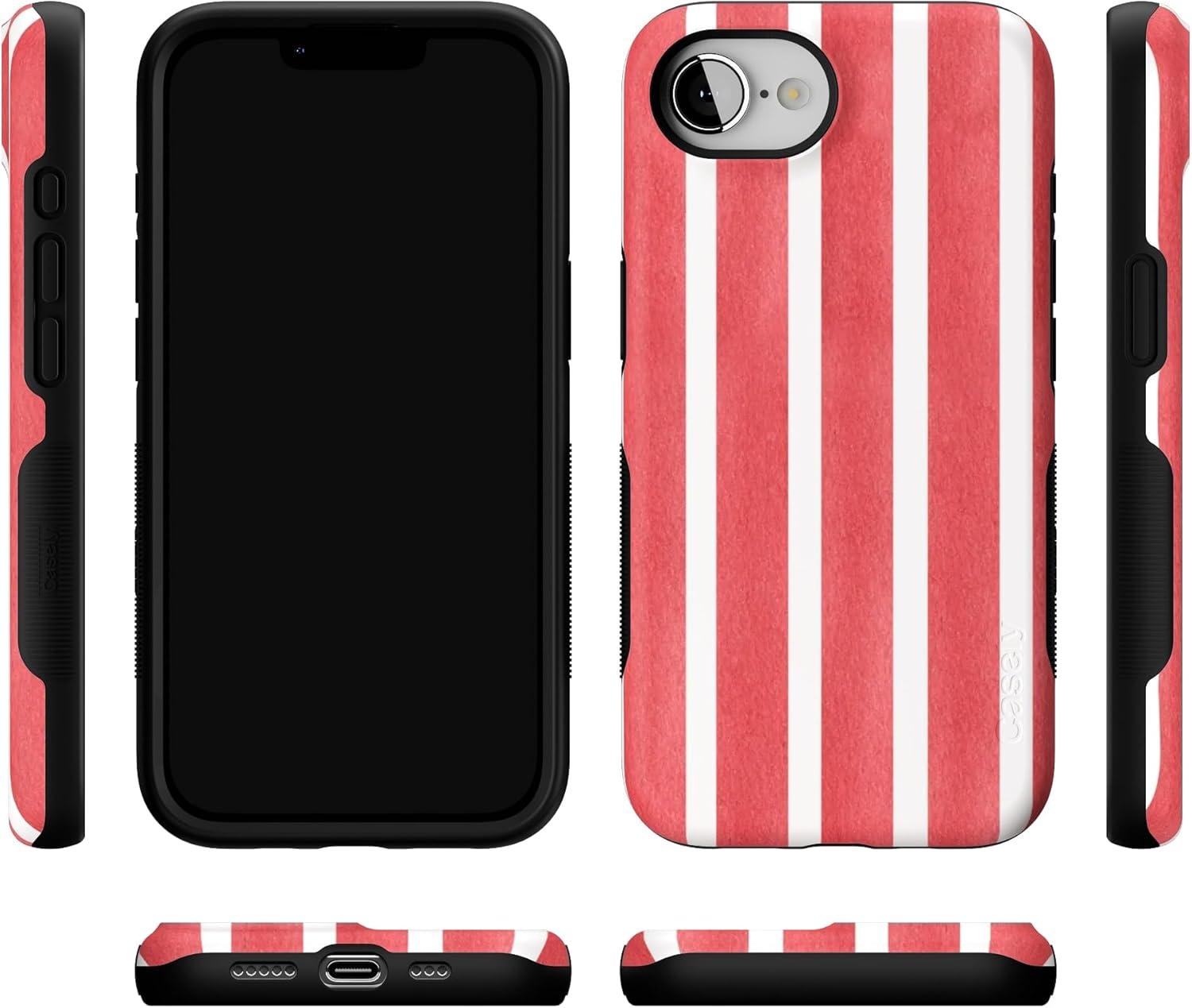 imageCasely iPhone 16e Case The Boyfriend Collection Army Green Bold Protective Design MagSafe Compatible DesignEast Coast Summer Red Stripes