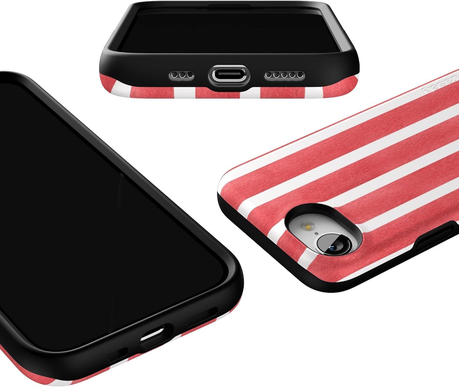 imageCasely iPhone 16e Case The Boyfriend Collection Army Green Bold Protective Design MagSafe Compatible DesignEast Coast Summer Red Stripes