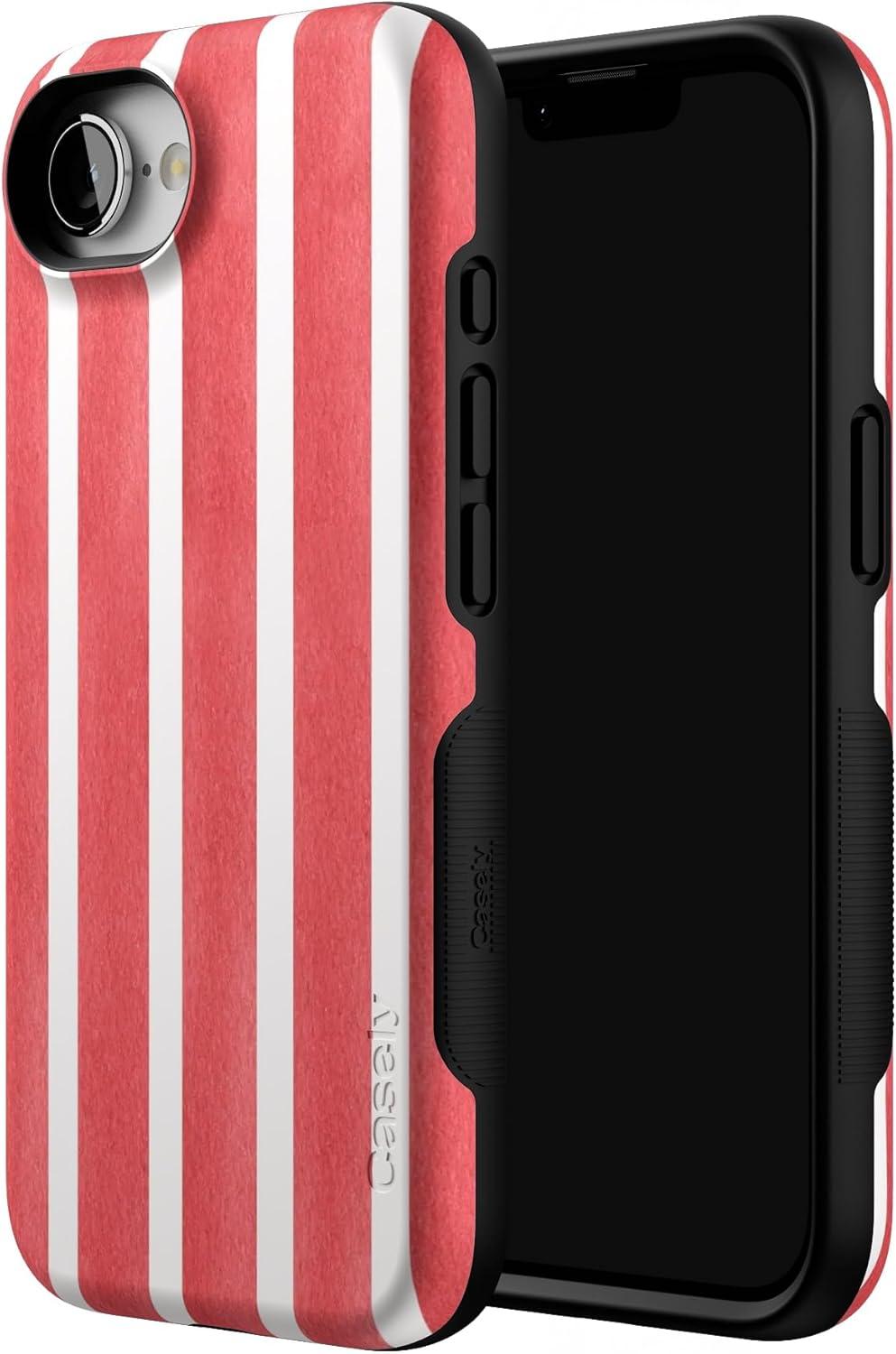 imageCasely iPhone 16e Case The Boyfriend Collection Army Green Bold Protective Design MagSafe Compatible DesignEast Coast Summer Red Stripes