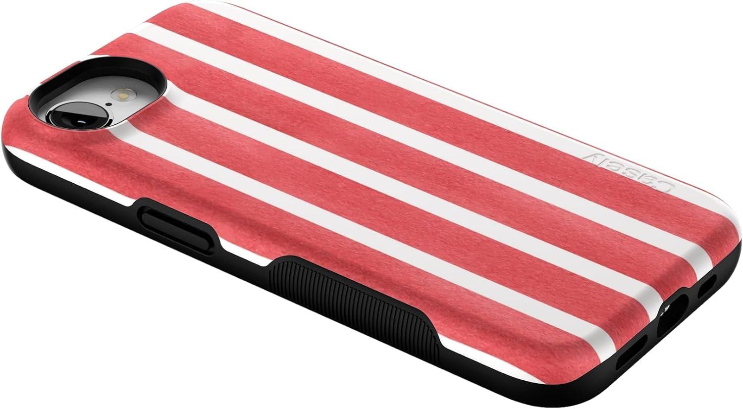 imageCasely iPhone 16e Case The Boyfriend Collection Army Green Bold Protective Design MagSafe Compatible DesignEast Coast Summer Red Stripes
