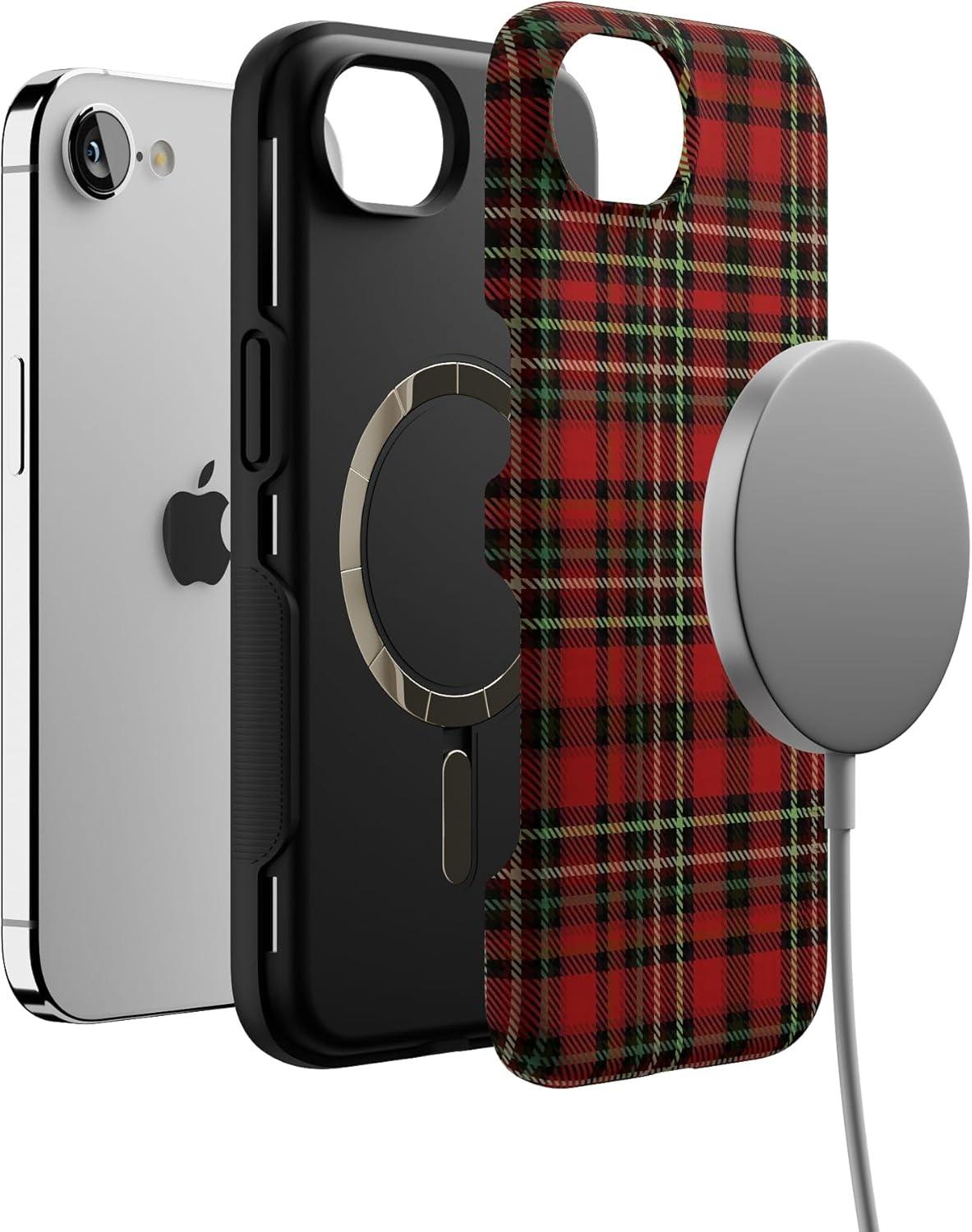 imageCasely iPhone 16e Case The Boyfriend Collection Army Green Bold Protective Design MagSafe Compatible DesignFireside Flannel Signature Plaid