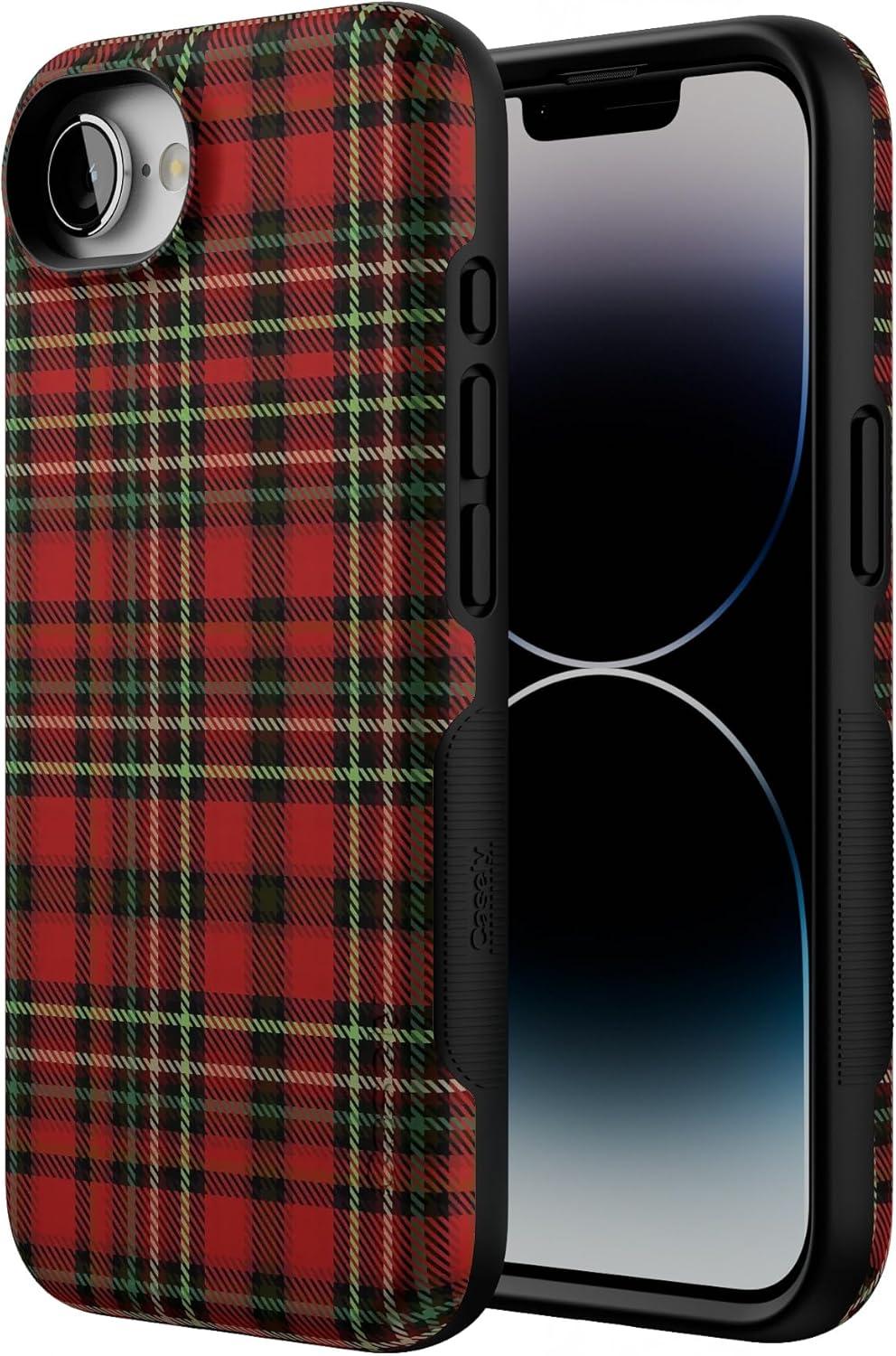 imageCasely iPhone 16e Case The Boyfriend Collection Army Green Bold Protective Design MagSafe Compatible DesignFireside Flannel Signature Plaid
