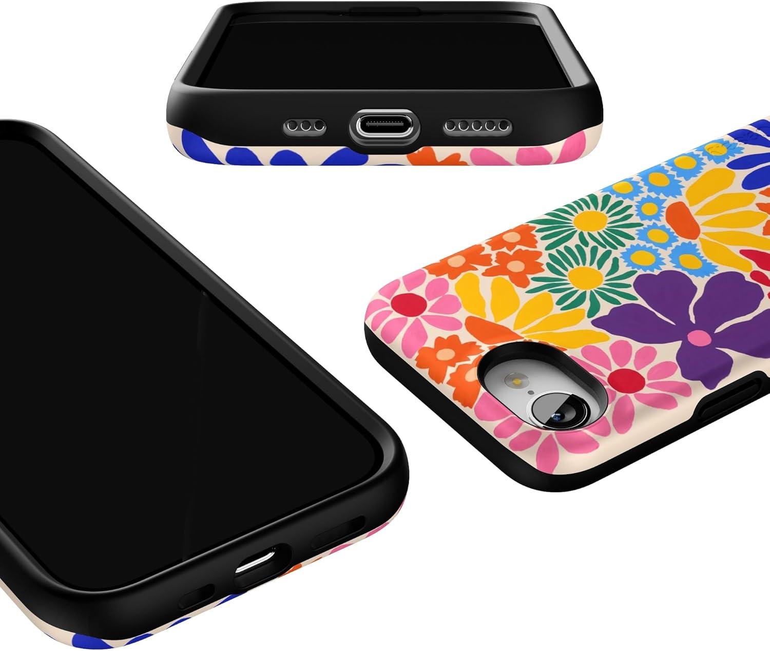 imageCasely iPhone 16e Case The Boyfriend Collection Army Green Bold Protective Design MagSafe Compatible DesignFlower Patch MultiColor Floral