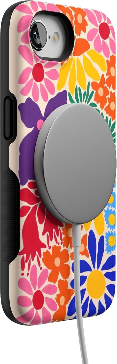 imageCasely iPhone 16e Case The Boyfriend Collection Army Green Bold Protective Design MagSafe Compatible DesignFlower Patch MultiColor Floral