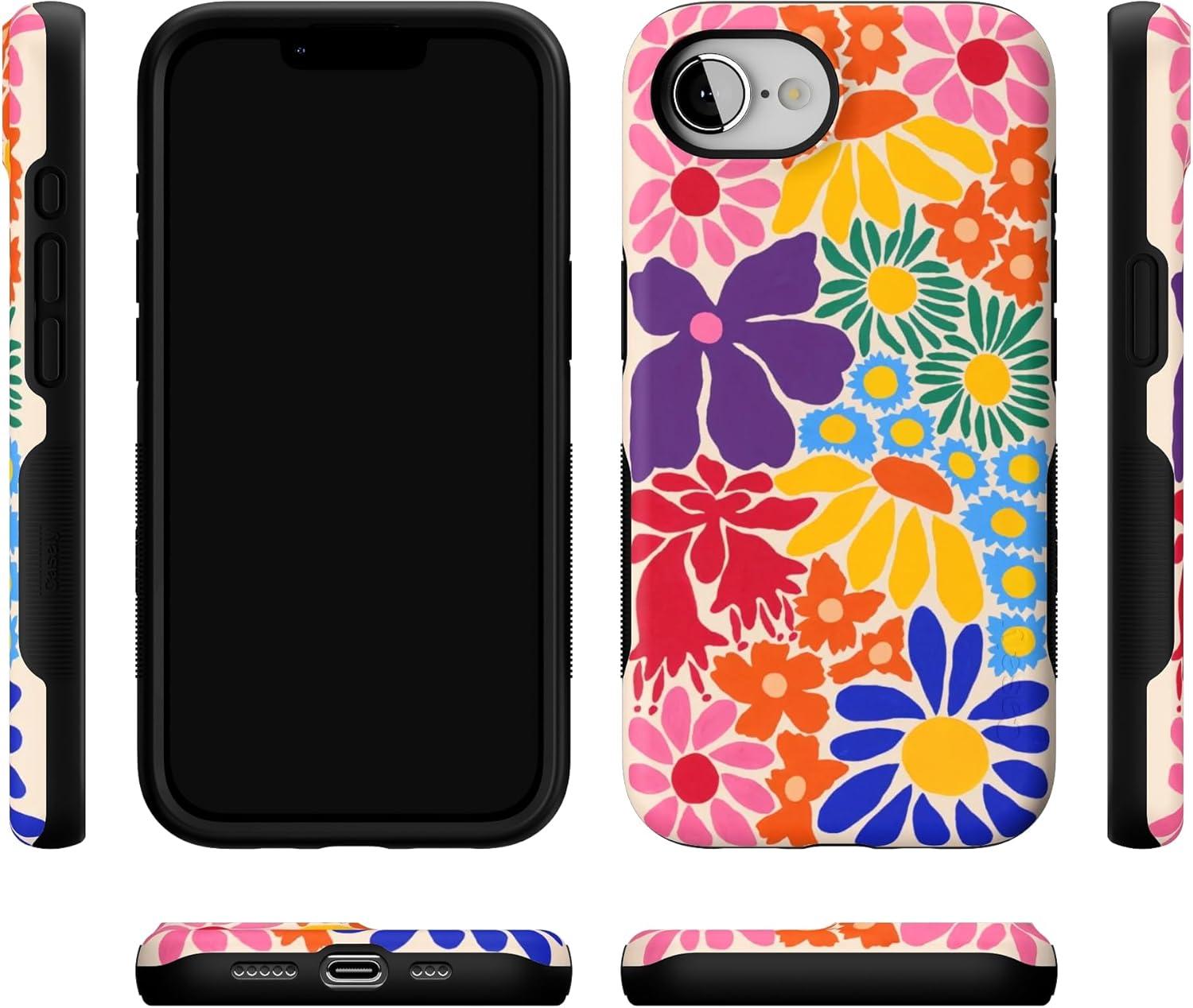 imageCasely iPhone 16e Case The Boyfriend Collection Army Green Bold Protective Design MagSafe Compatible DesignFlower Patch MultiColor Floral