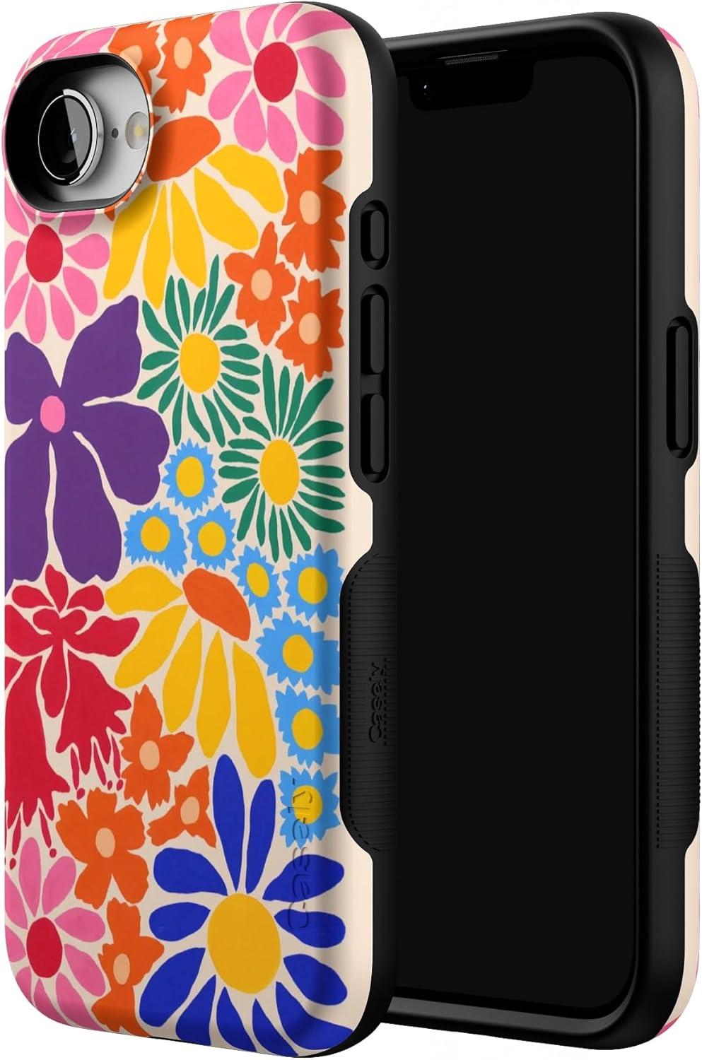 imageCasely iPhone 16e Case The Boyfriend Collection Army Green Bold Protective Design MagSafe Compatible DesignFlower Patch MultiColor Floral
