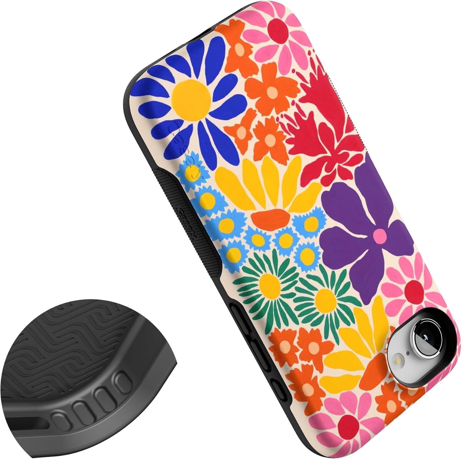 imageCasely iPhone 16e Case The Boyfriend Collection Army Green Bold Protective Design MagSafe Compatible DesignFlower Patch MultiColor Floral