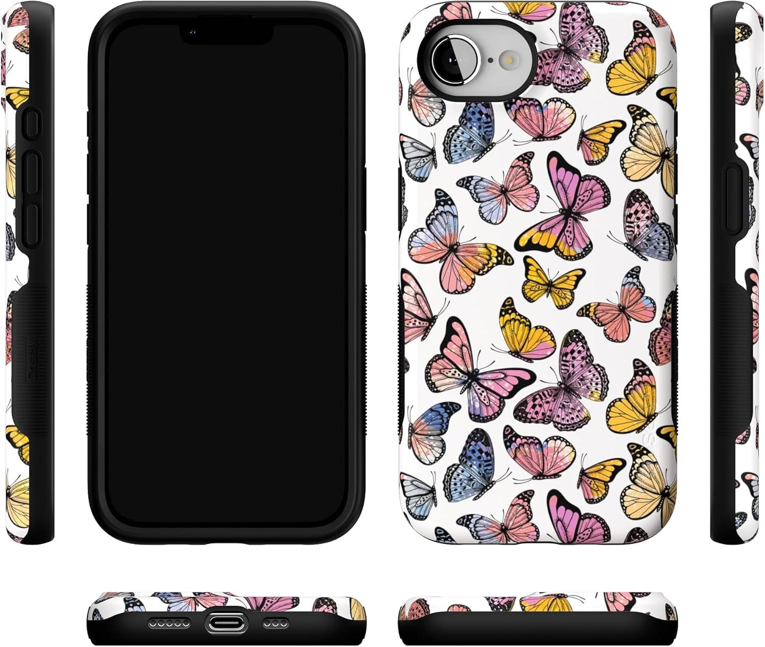 imageCasely iPhone 16e Case The Boyfriend Collection Army Green Bold Protective Design MagSafe Compatible DesignFree Spirit Rainbow Butterfly