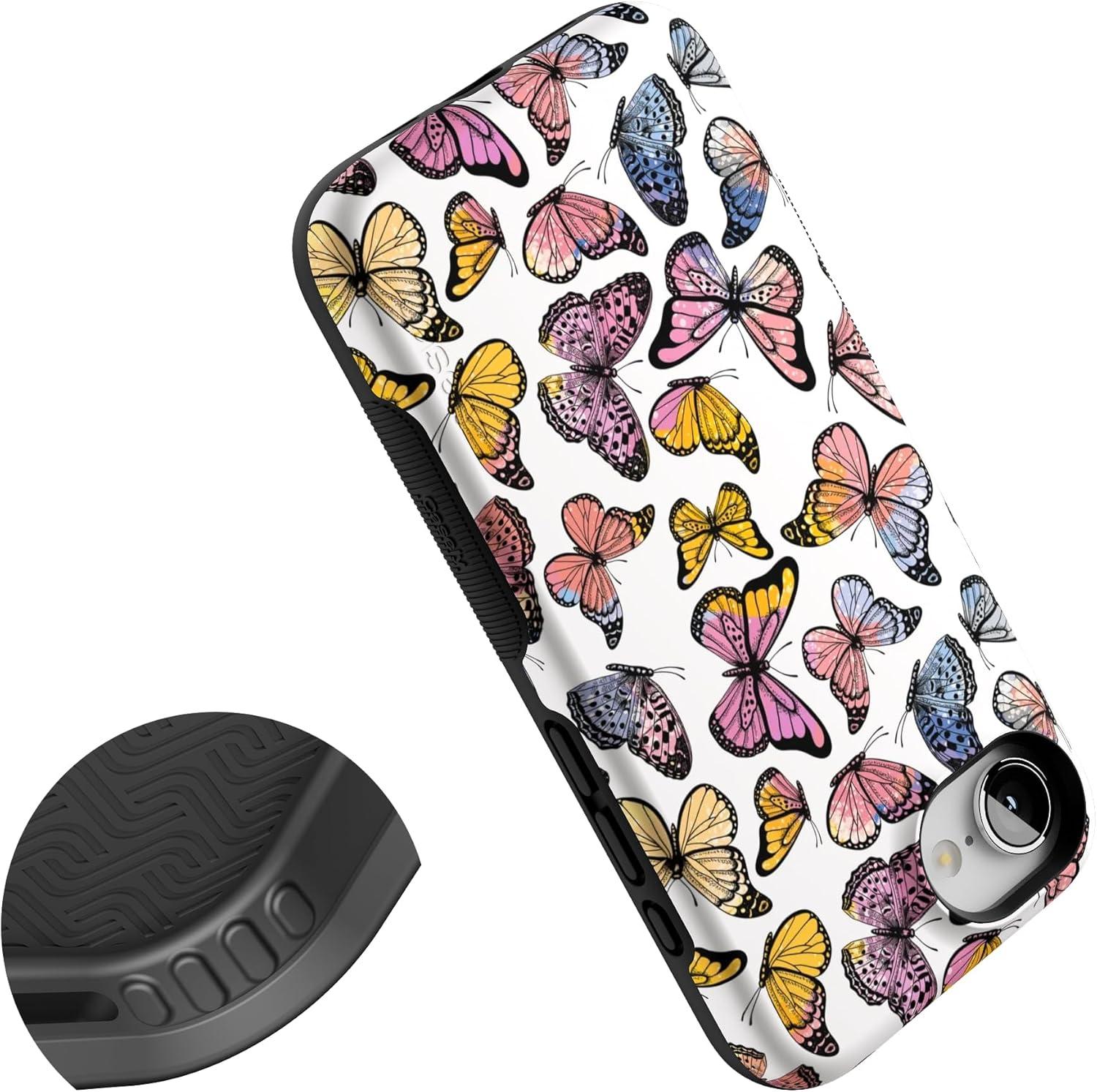 imageCasely iPhone 16e Case The Boyfriend Collection Army Green Bold Protective Design MagSafe Compatible DesignFree Spirit Rainbow Butterfly