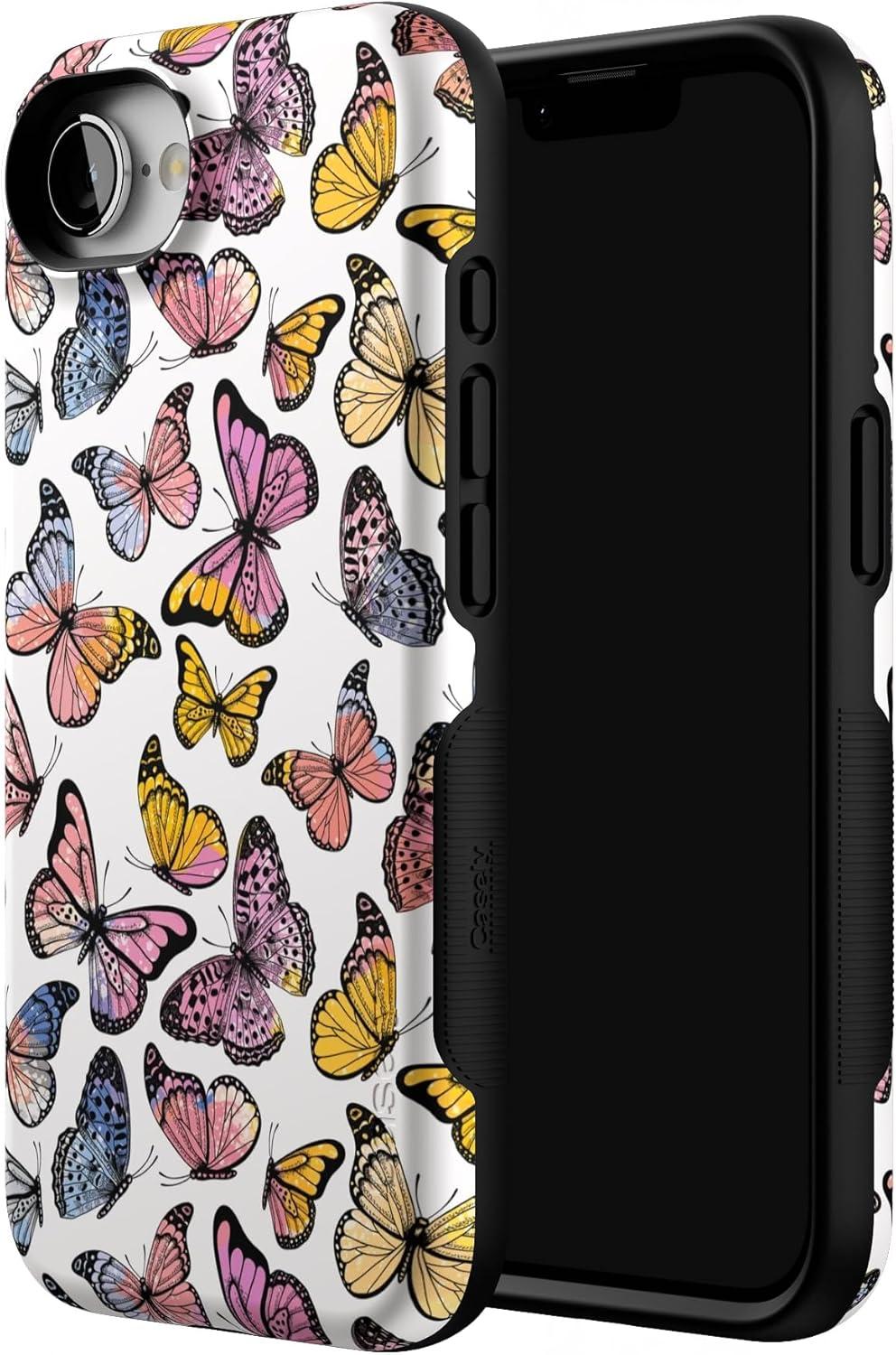 imageCasely iPhone 16e Case The Boyfriend Collection Army Green Bold Protective Design MagSafe Compatible DesignFree Spirit Rainbow Butterfly