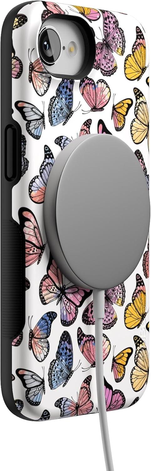 imageCasely iPhone 16e Case The Boyfriend Collection Army Green Bold Protective Design MagSafe Compatible DesignFree Spirit Rainbow Butterfly