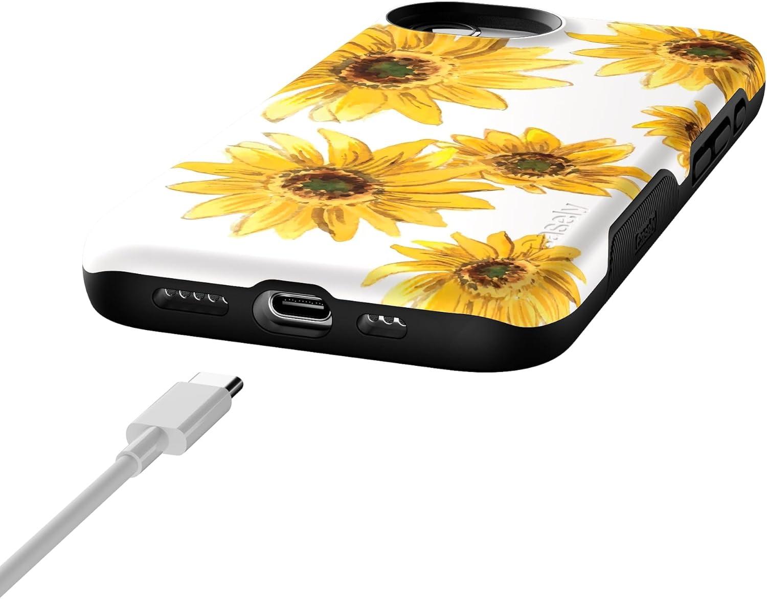 imageCasely iPhone 16e Case The Boyfriend Collection Army Green Bold Protective Design MagSafe Compatible DesignGolden Garden Yellow Sunflower Floral