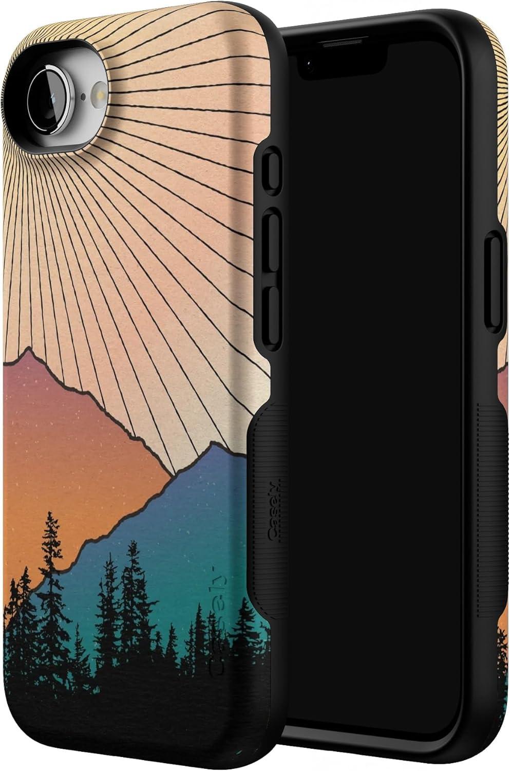 imageCasely iPhone 16e Case The Boyfriend Collection Army Green Bold Protective Design MagSafe Compatible DesignGolden Hour Mountain Sunset