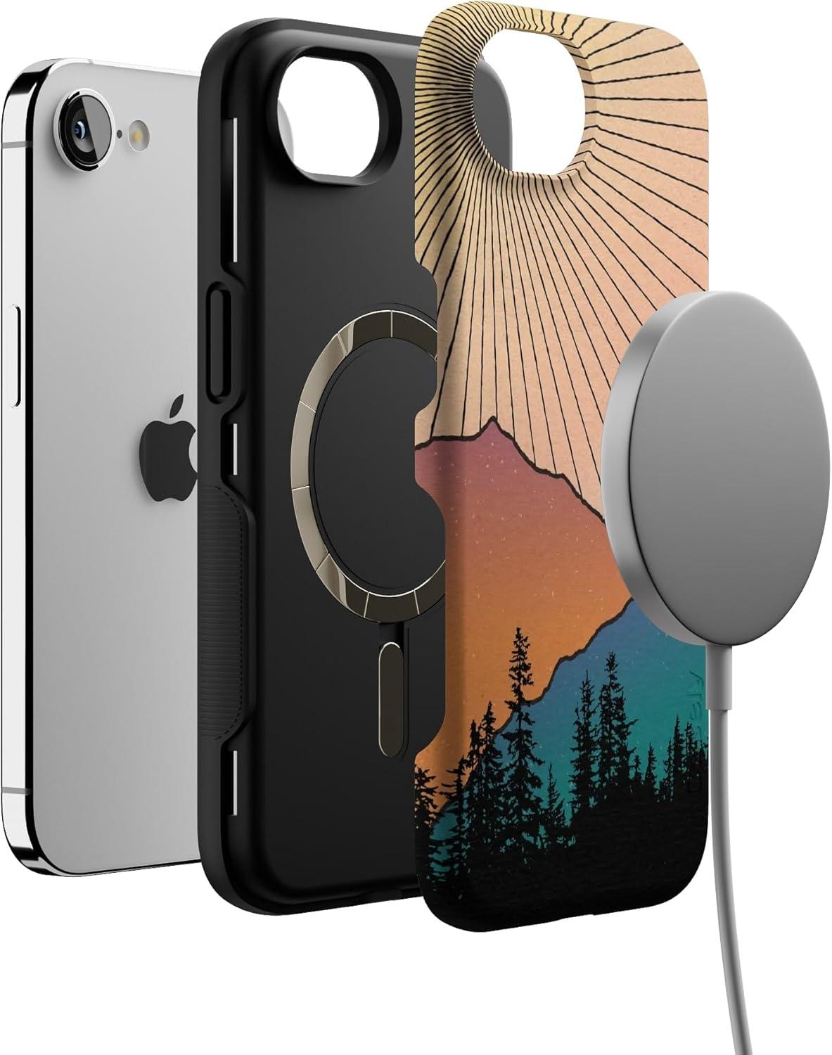 imageCasely iPhone 16e Case The Boyfriend Collection Army Green Bold Protective Design MagSafe Compatible DesignGolden Hour Mountain Sunset