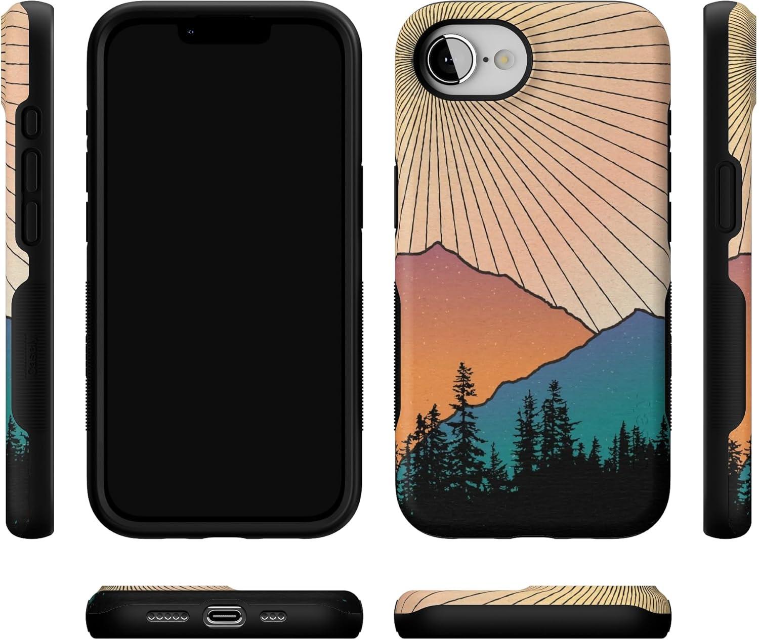 imageCasely iPhone 16e Case The Boyfriend Collection Army Green Bold Protective Design MagSafe Compatible DesignGolden Hour Mountain Sunset