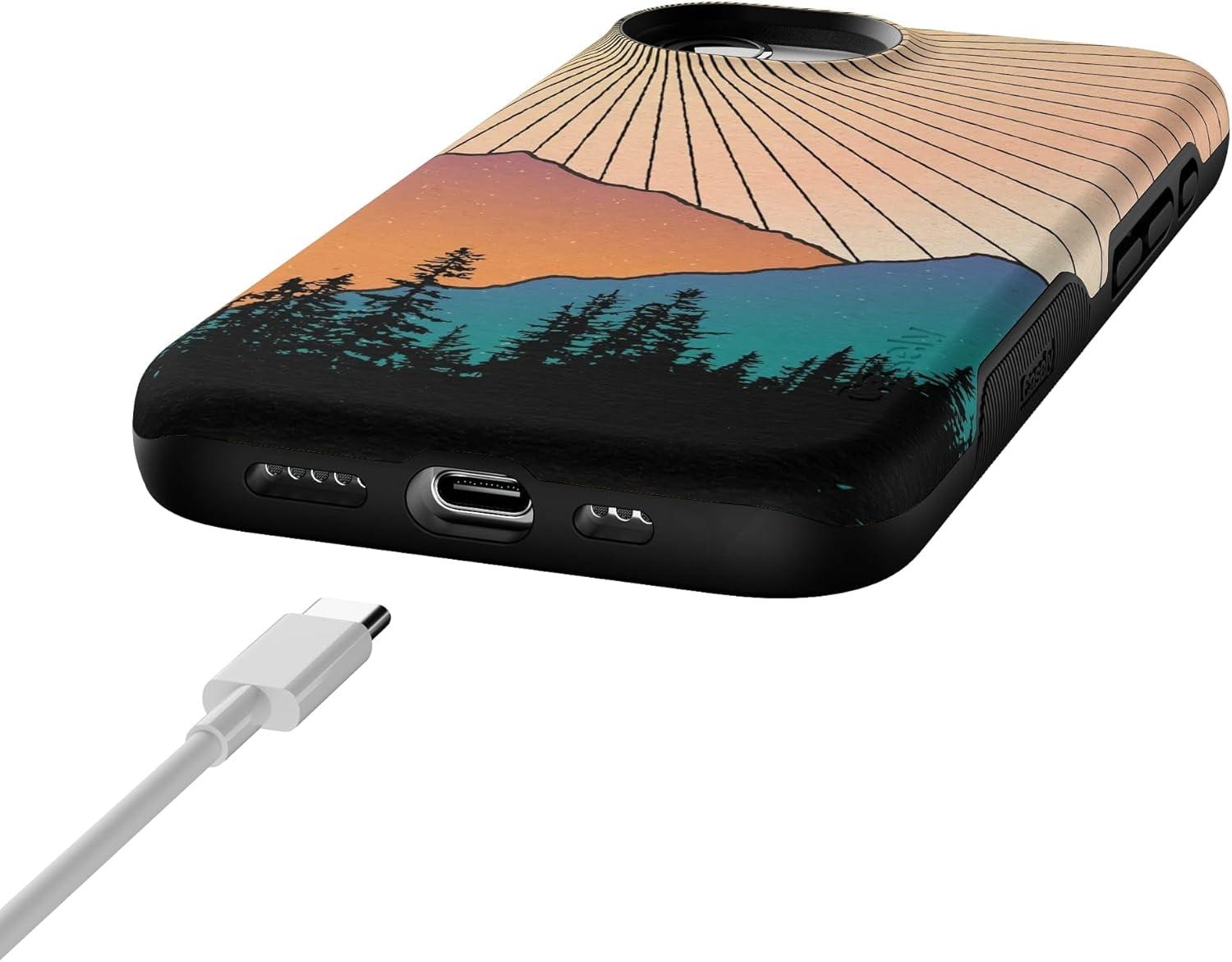imageCasely iPhone 16e Case The Boyfriend Collection Army Green Bold Protective Design MagSafe Compatible DesignGolden Hour Mountain Sunset