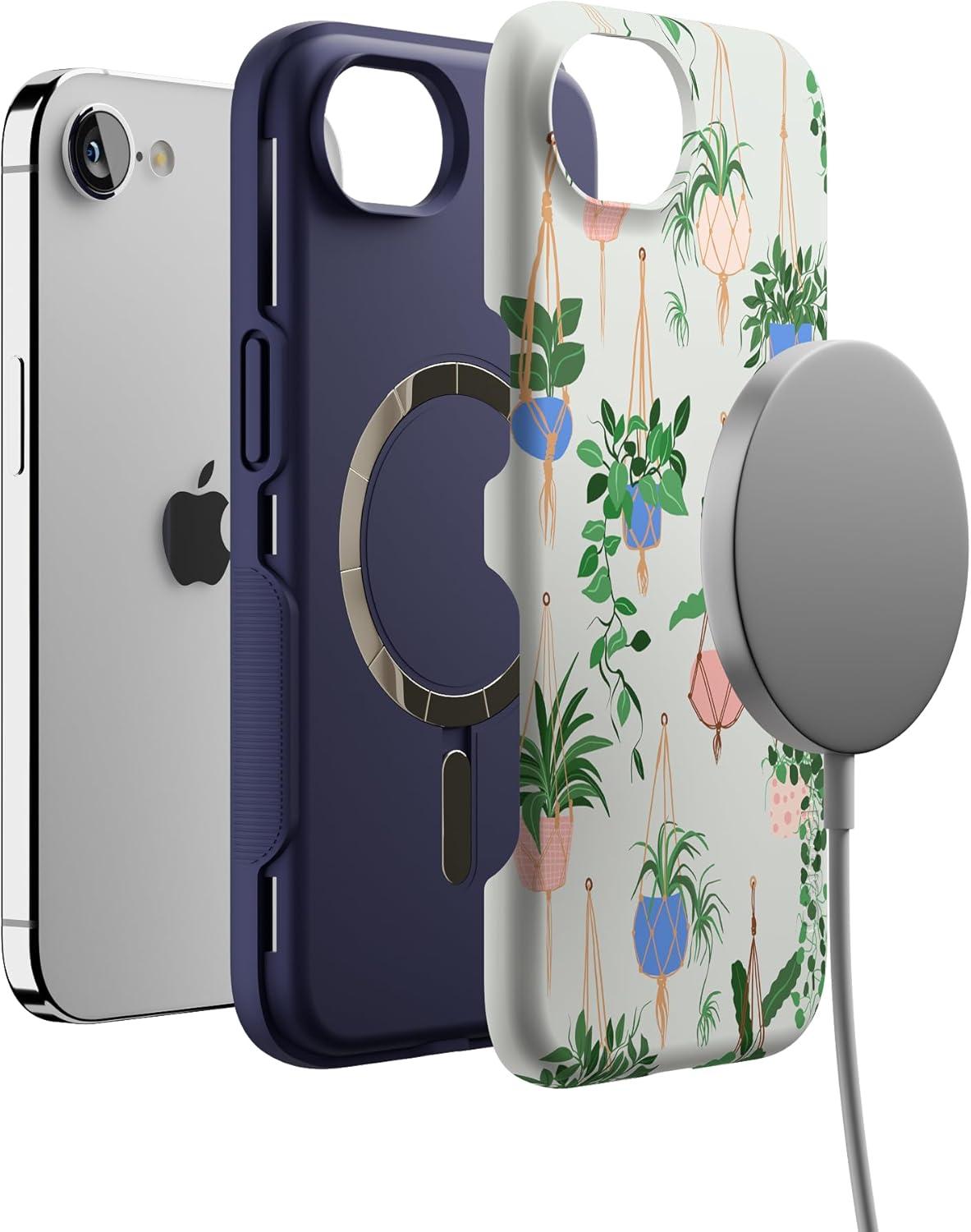 imageCasely iPhone 16e Case The Boyfriend Collection Army Green Bold Protective Design MagSafe Compatible DesignHanging Around Potted Plants Floral