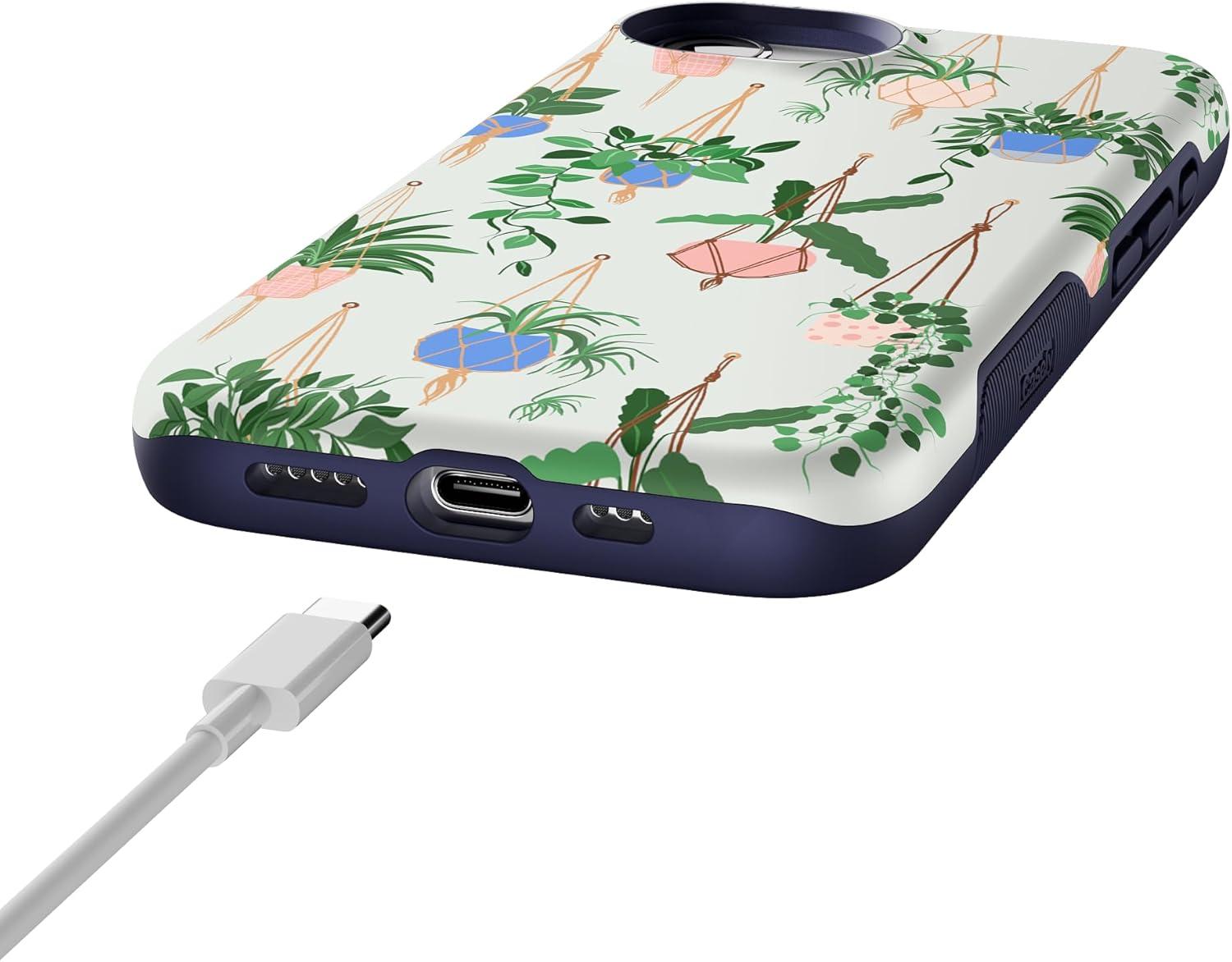 imageCasely iPhone 16e Case The Boyfriend Collection Army Green Bold Protective Design MagSafe Compatible DesignHanging Around Potted Plants Floral