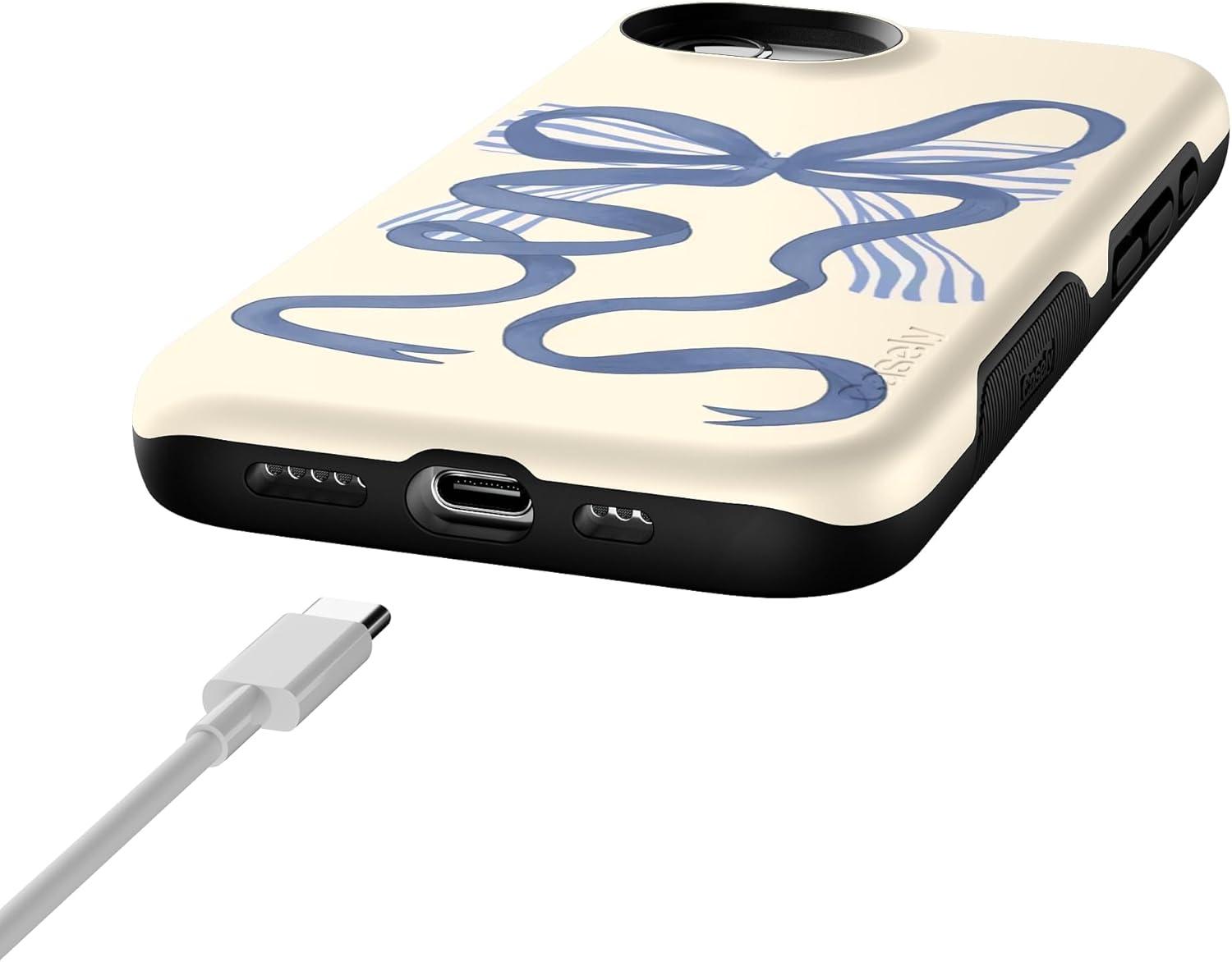 imageCasely iPhone 16e Case The Boyfriend Collection Army Green Bold Protective Design MagSafe Compatible DesignHeartstrings Blue Bow