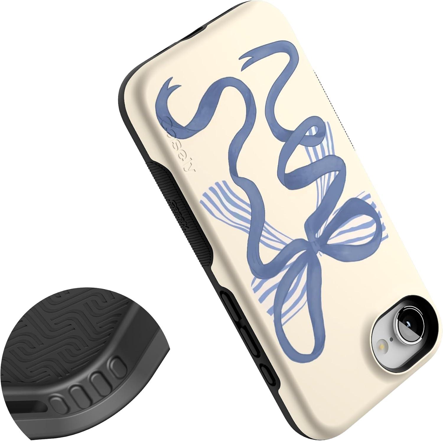 imageCasely iPhone 16e Case The Boyfriend Collection Army Green Bold Protective Design MagSafe Compatible DesignHeartstrings Blue Bow
