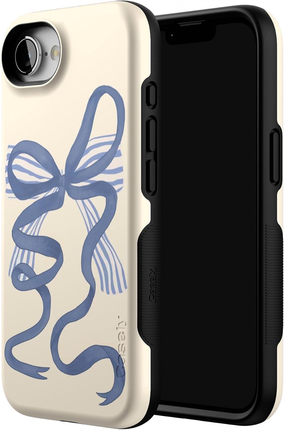 imageCasely iPhone 16e Case The Boyfriend Collection Army Green Bold Protective Design MagSafe Compatible DesignHeartstrings Blue Bow