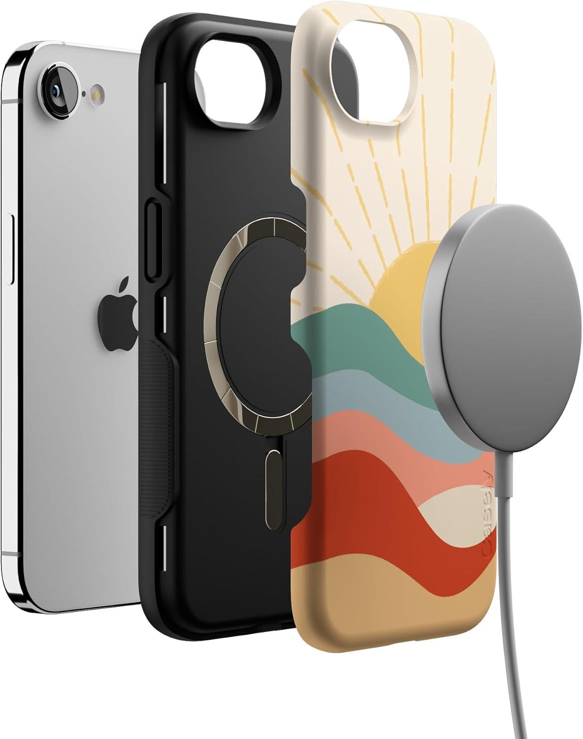 imageCasely iPhone 16e Case The Boyfriend Collection Army Green Bold Protective Design MagSafe Compatible DesignHere Comes the Sun Colorblock Sunset