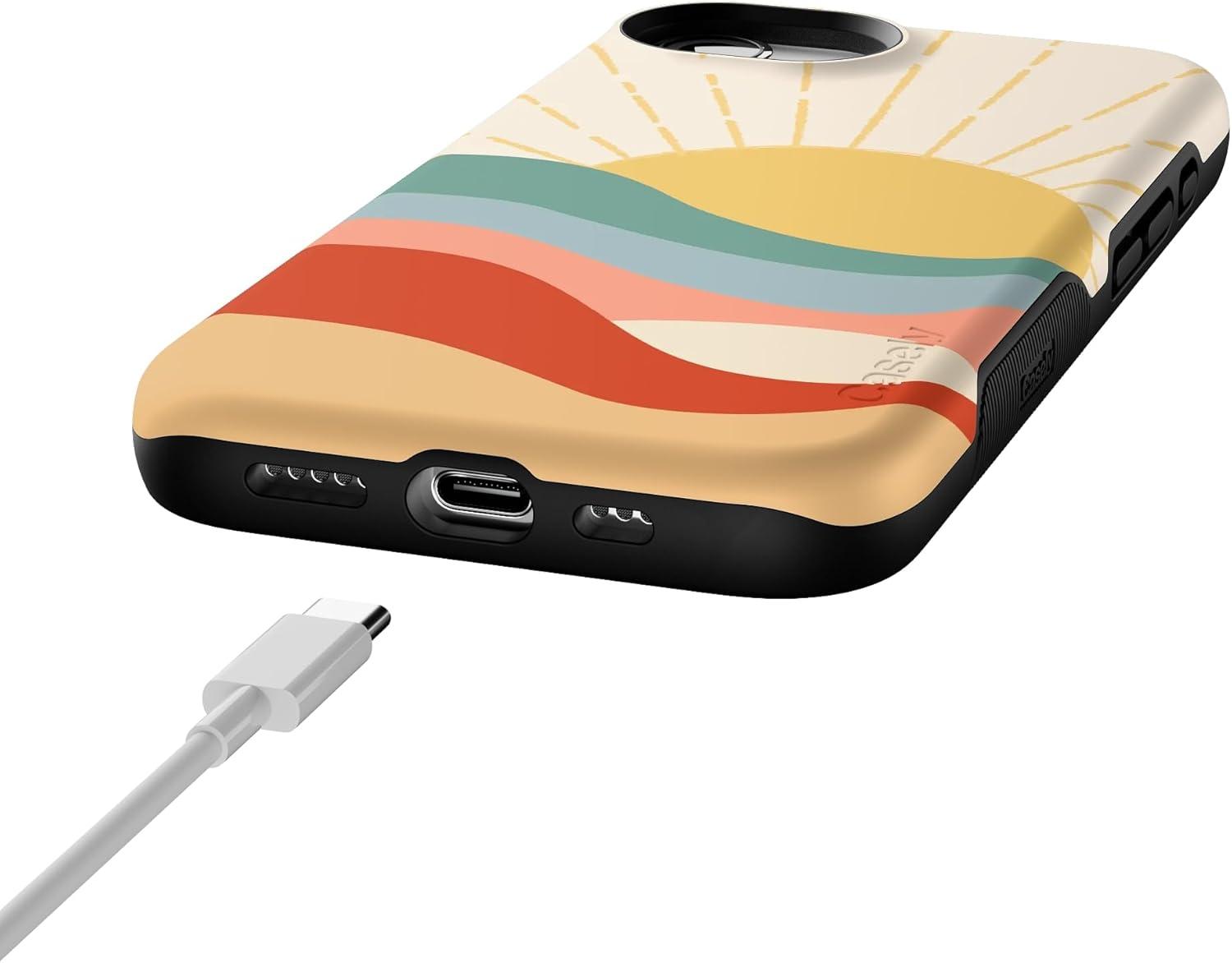 imageCasely iPhone 16e Case The Boyfriend Collection Army Green Bold Protective Design MagSafe Compatible DesignHere Comes the Sun Colorblock Sunset