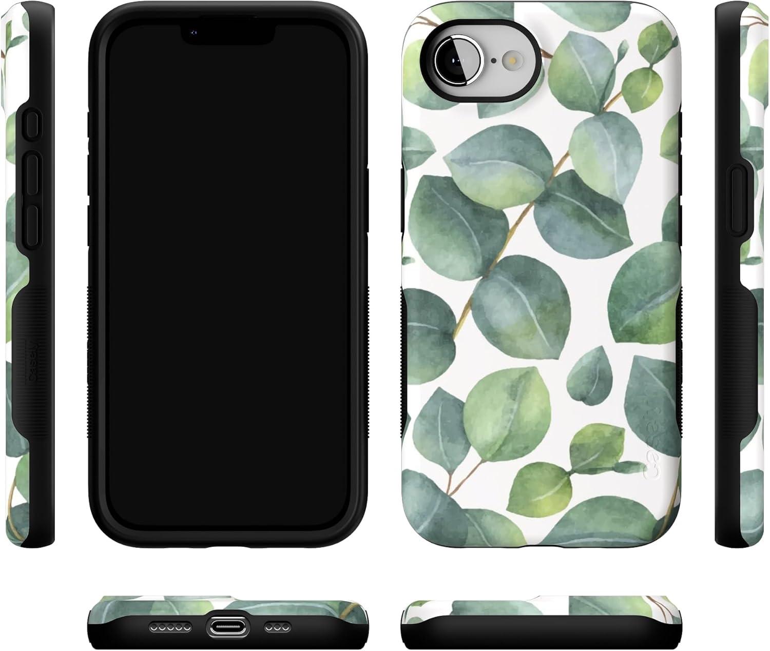 imageCasely iPhone 16e Case The Boyfriend Collection Army Green Bold Protective Design MagSafe Compatible DesignLeaf Me Alone Green Floral Print