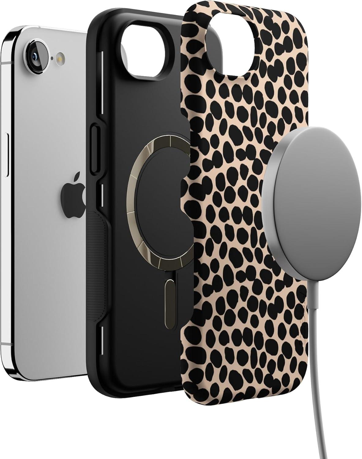 imageCasely iPhone 16e Case The Boyfriend Collection Army Green Bold Protective Design MagSafe Compatible DesignLost in Spots Cheetah Print