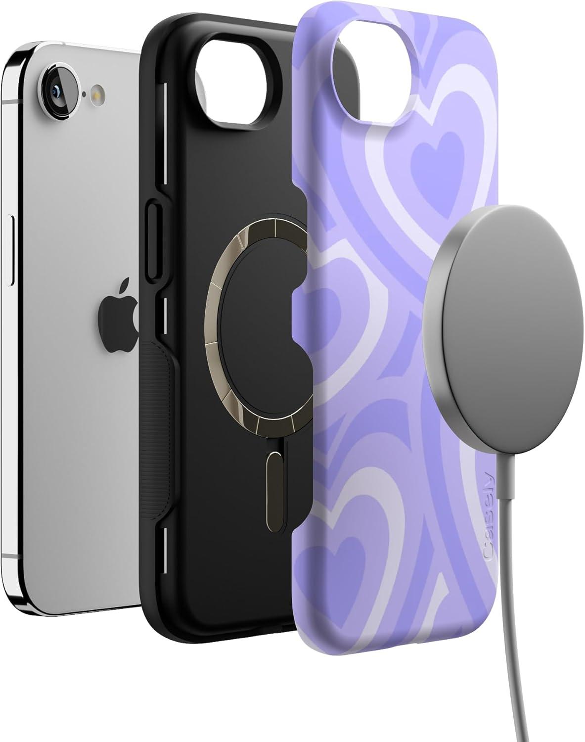 imageCasely iPhone 16e Case The Boyfriend Collection Army Green Bold Protective Design MagSafe Compatible DesignLove Song Lavender Heart